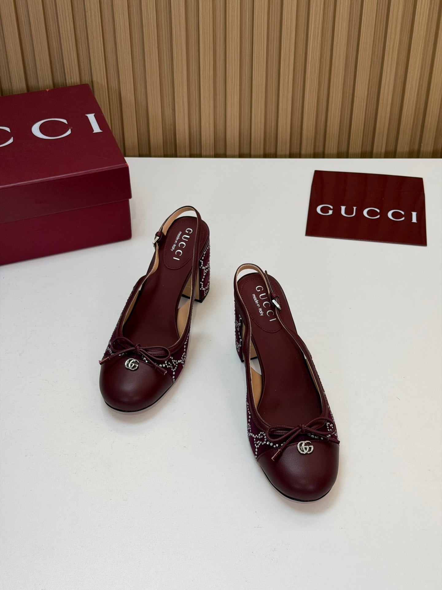 GG 26s Embellished Slingback Pumps Burgundy Velvet 997163