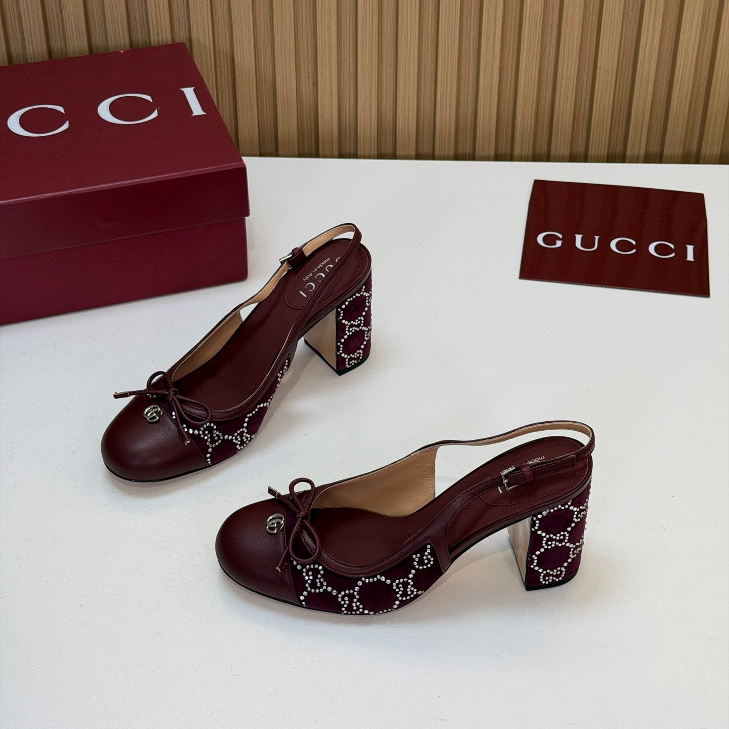 GG 26s Embellished Slingback Pumps Burgundy Velvet 997163