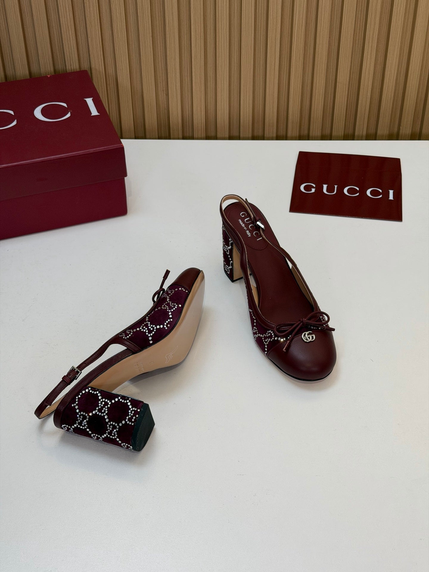 GG 26s Embellished Slingback Pumps Burgundy Velvet 997163