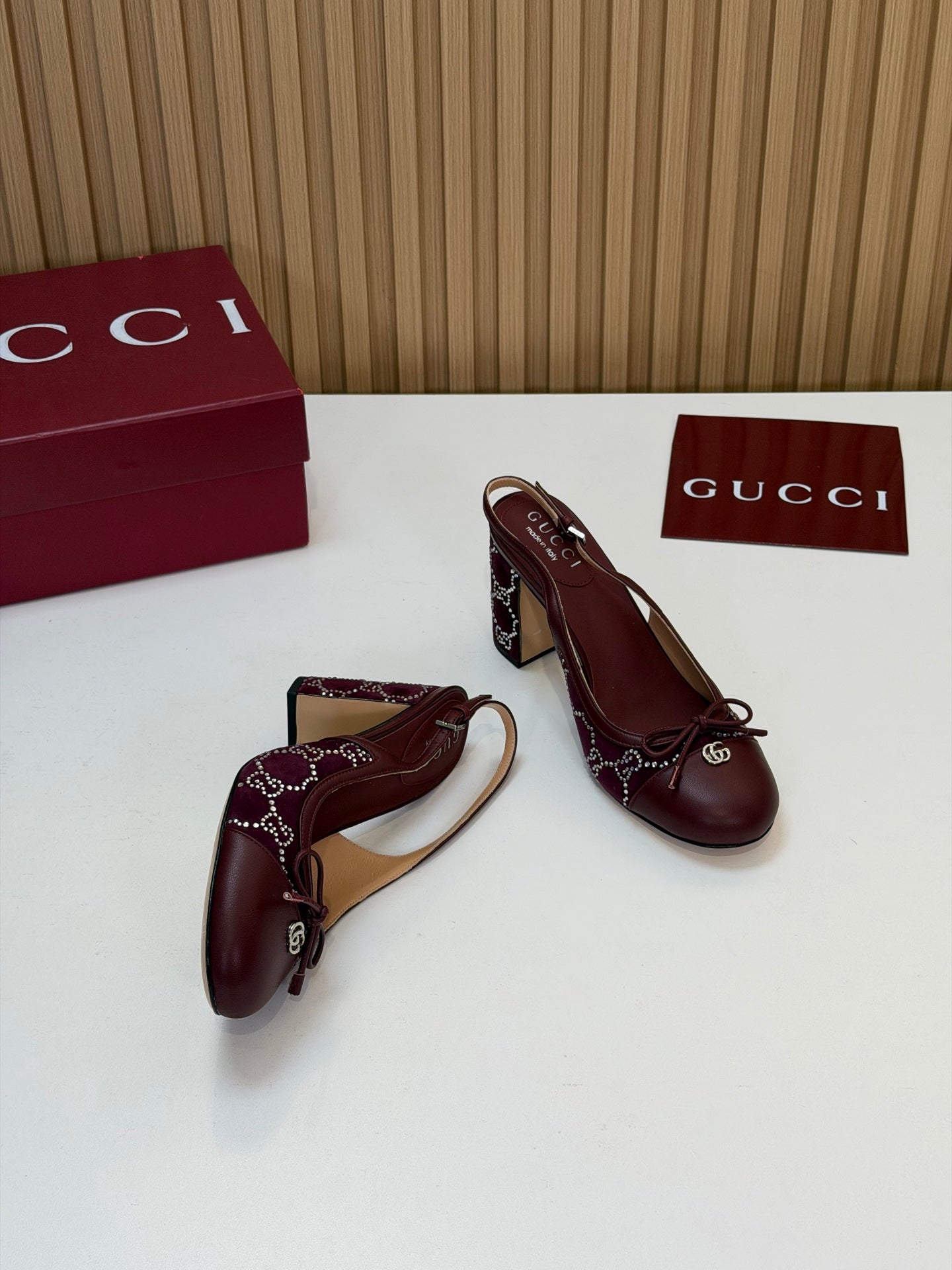 GG 26s Embellished Slingback Pumps Burgundy Velvet 997163