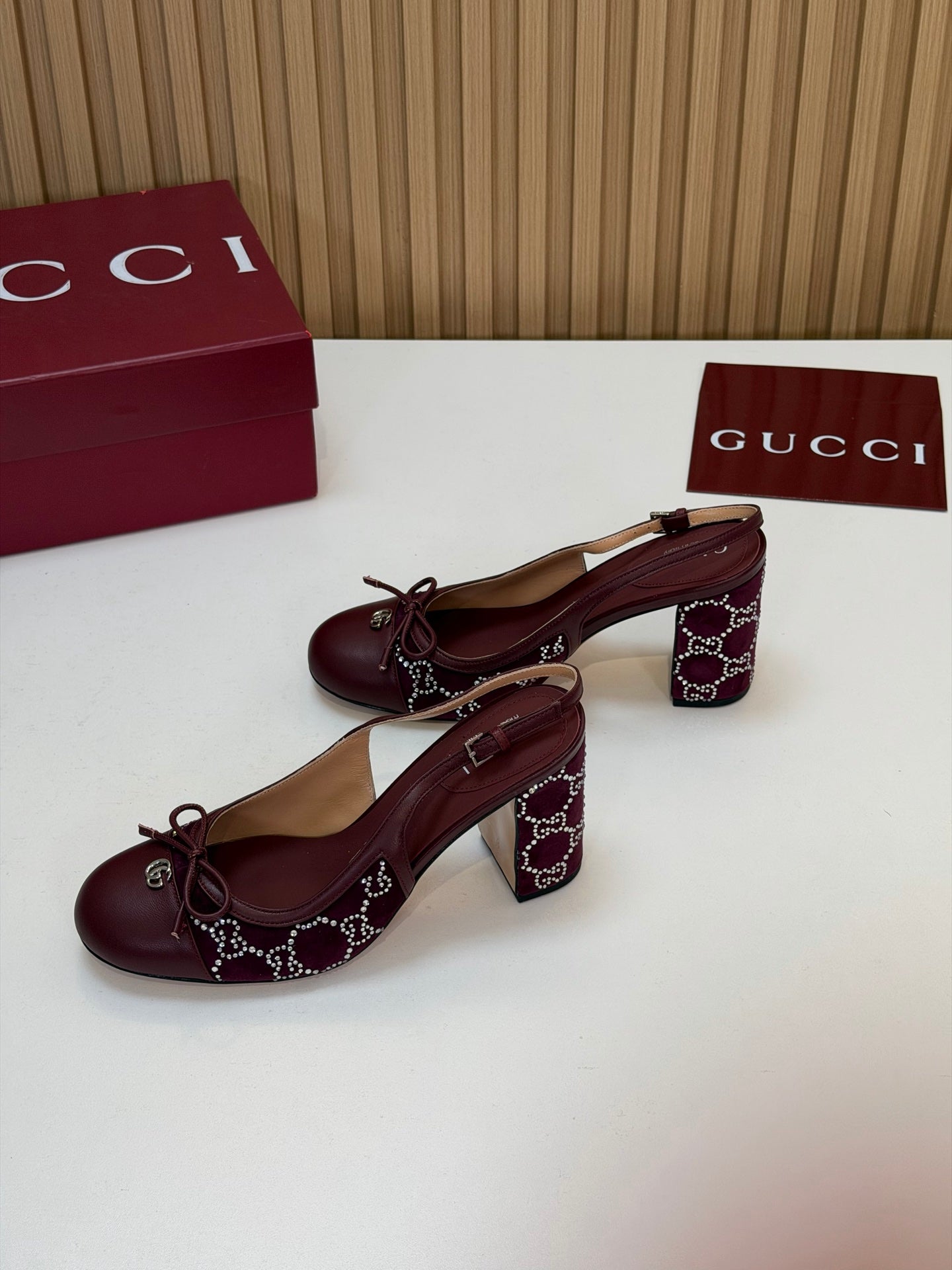 GG 26s Embellished Slingback Pumps Burgundy Velvet 997163
