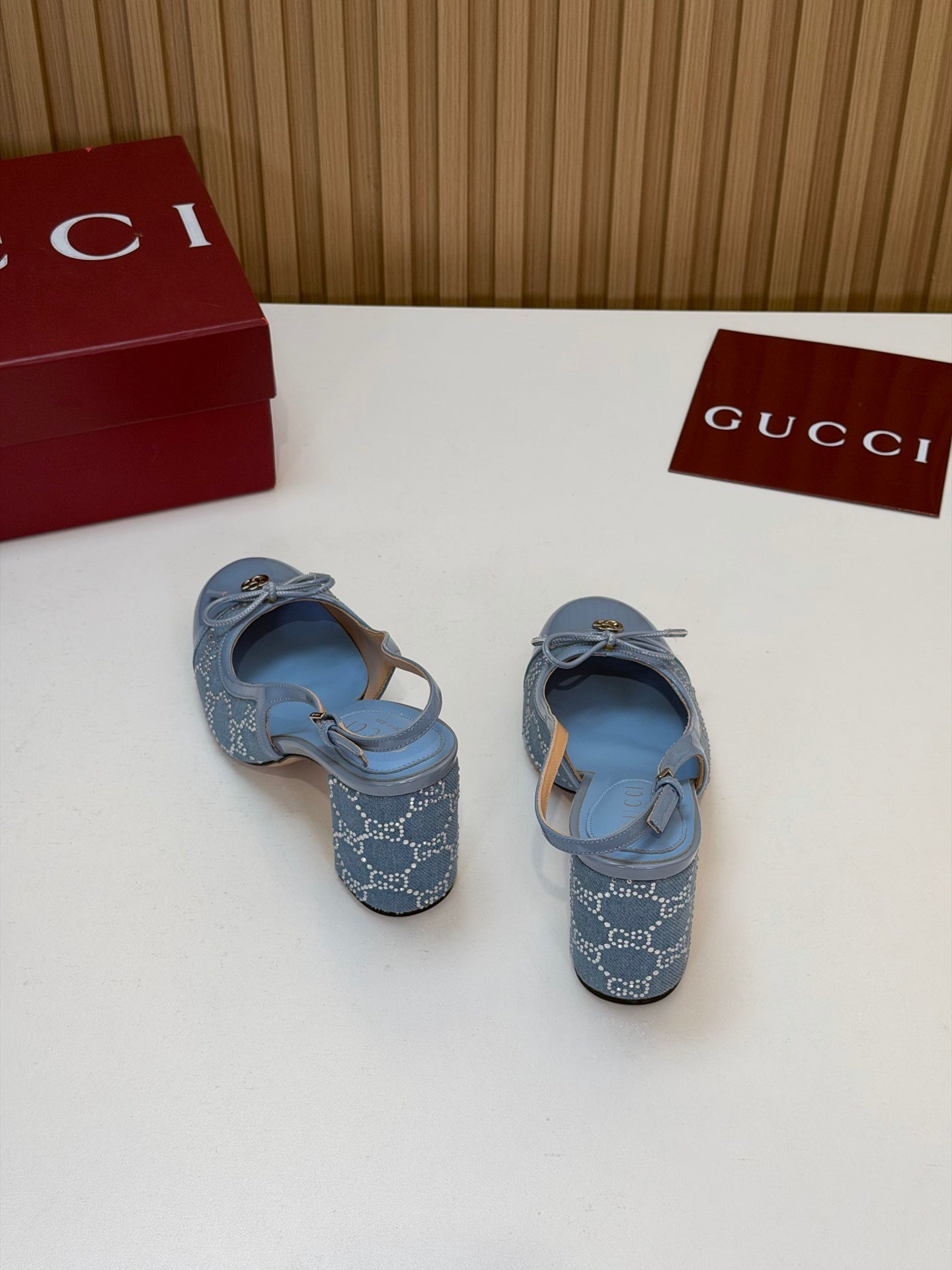GG 26s Embellished Slingback Pumps Light Blue Denim 997171