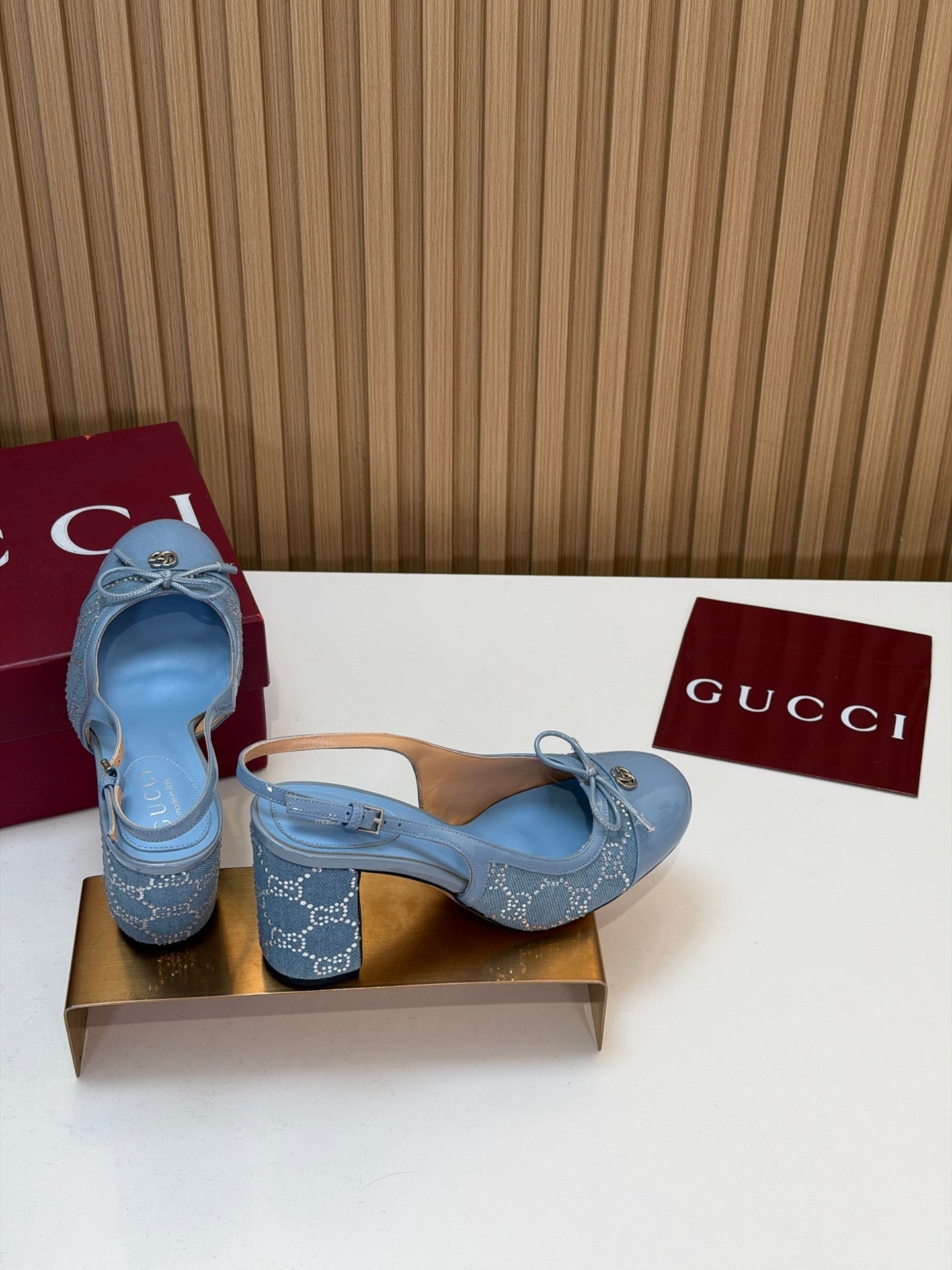 GG 26s Embellished Slingback Pumps Light Blue Denim 997171