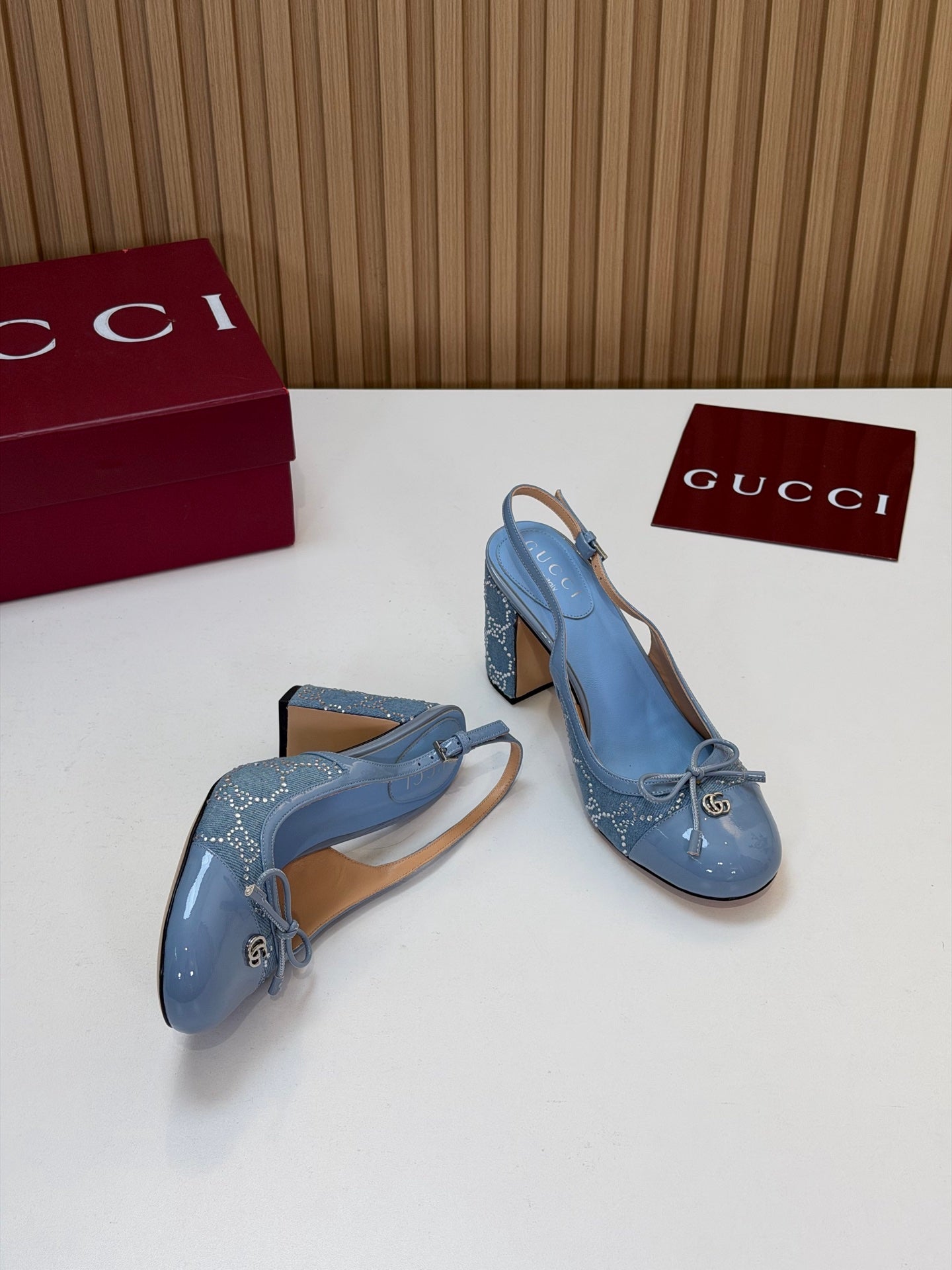 GG 26s Embellished Slingback Pumps Light Blue Denim 997171