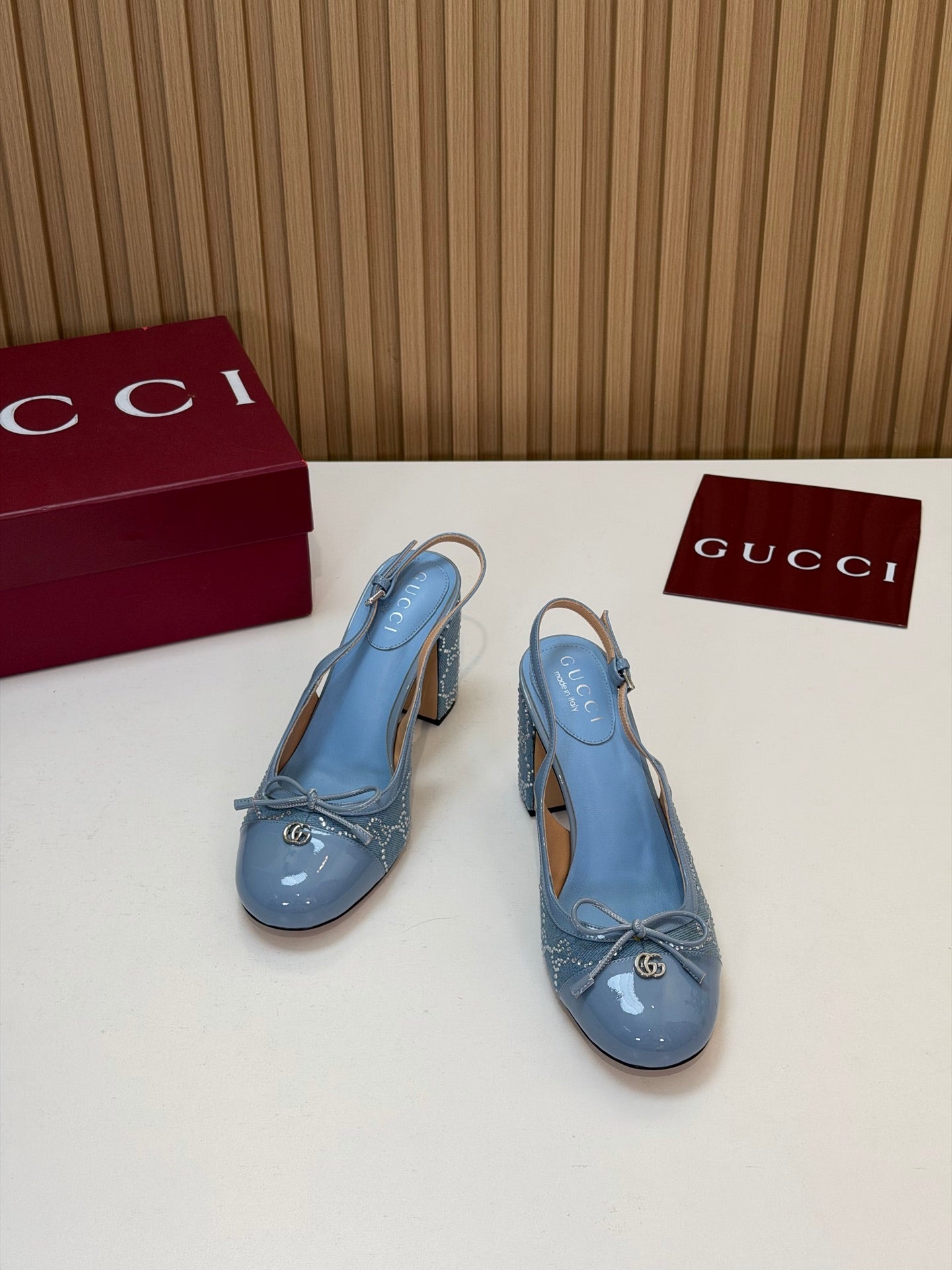 GG 26s Embellished Slingback Pumps Light Blue Denim 997171