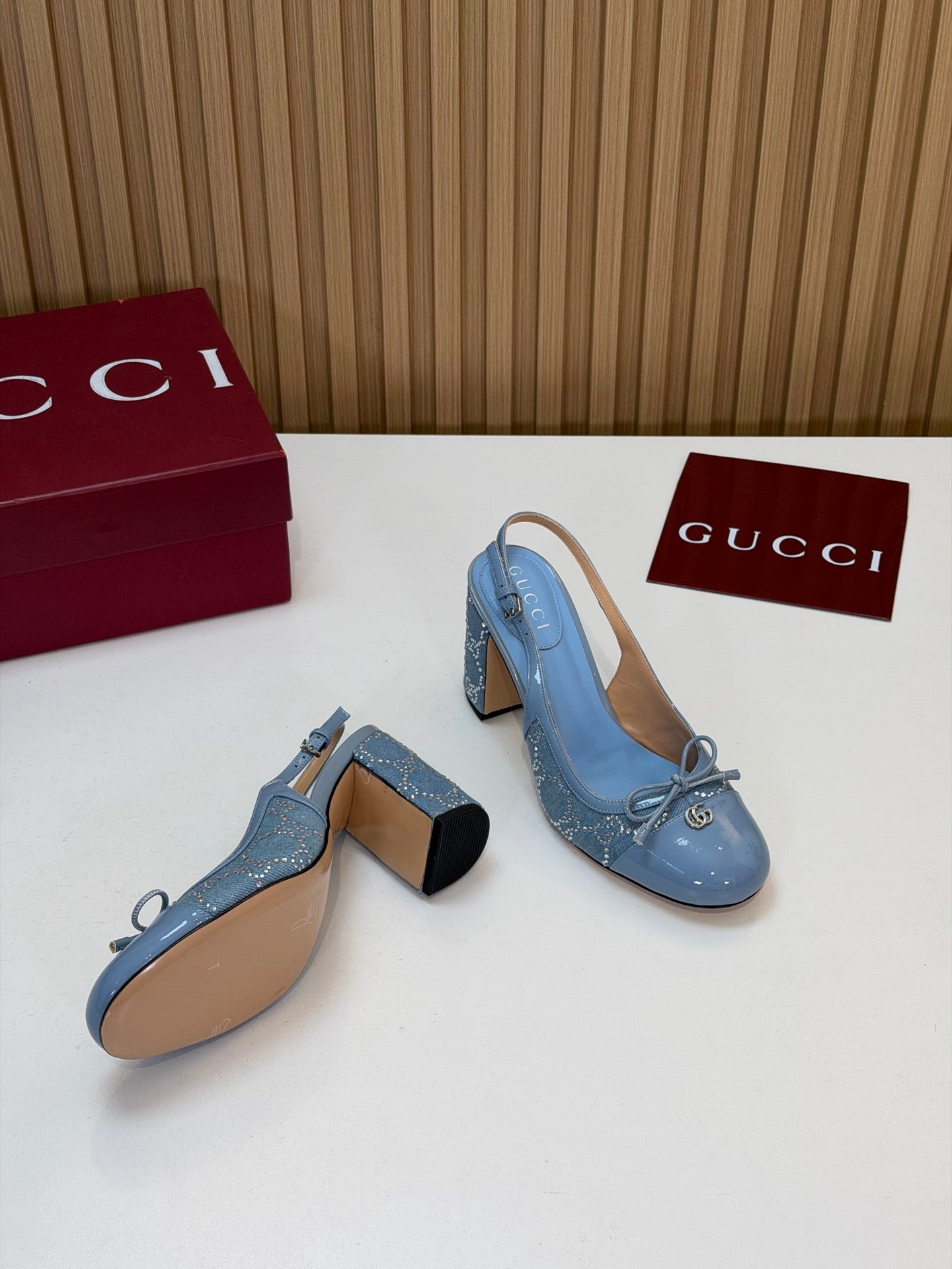 GG 26s Embellished Slingback Pumps Light Blue Denim 997171