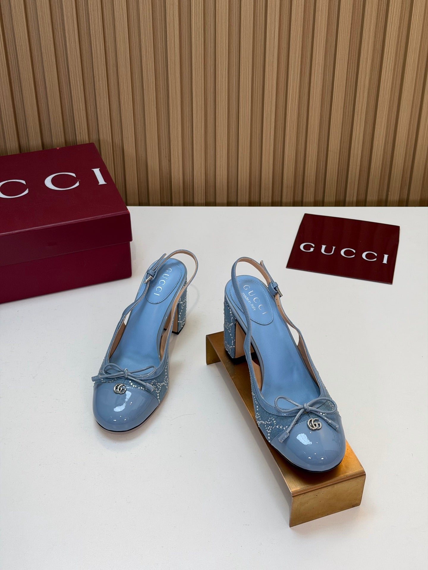 GG 26s Embellished Slingback Pumps Light Blue Denim 997171