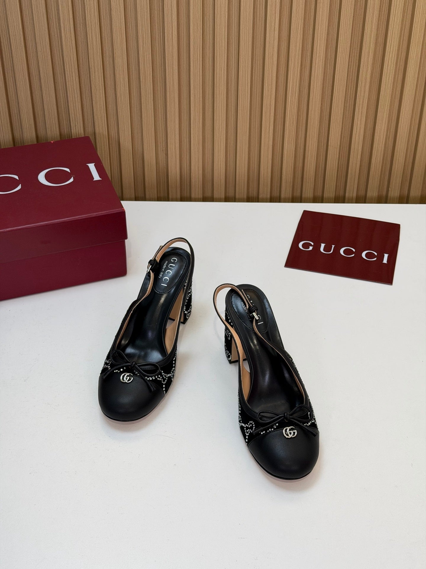 GG 26s Embellished Slingback Pumps Black Velvet 997166
