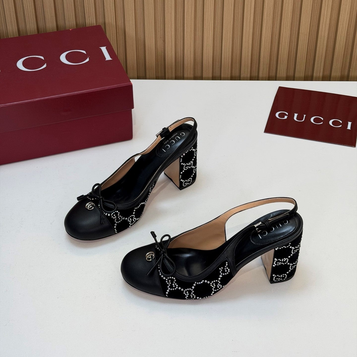 GG 26s Embellished Slingback Pumps Black Velvet 997166