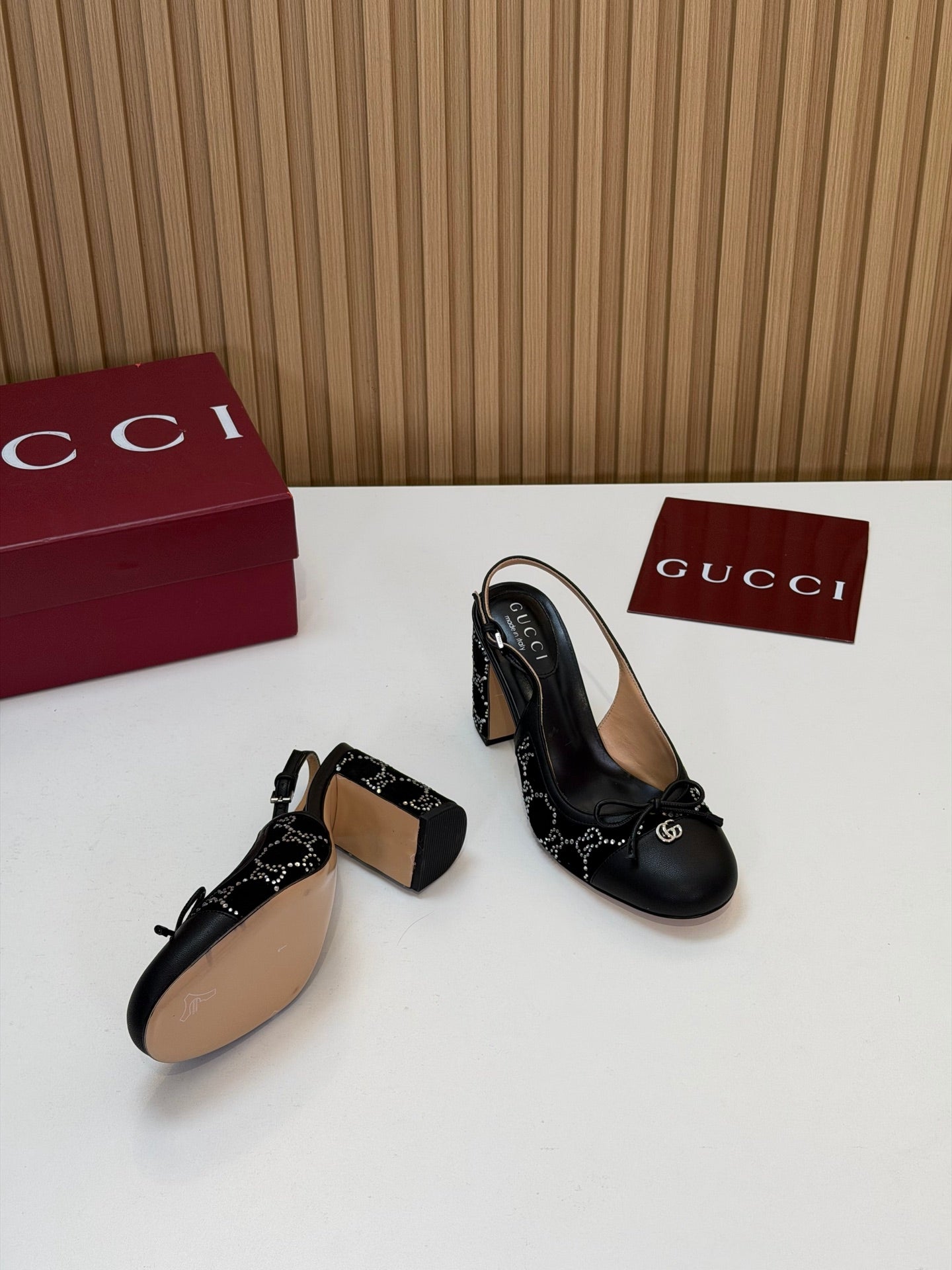 GG 26s Embellished Slingback Pumps Black Velvet 997166