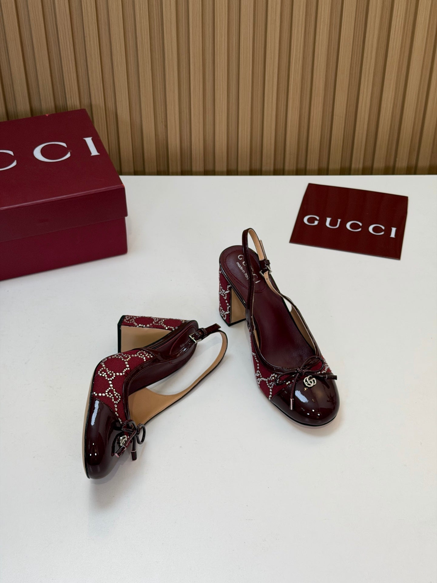 GG 26s Embellished Slingback Pumps Red Denim 997168