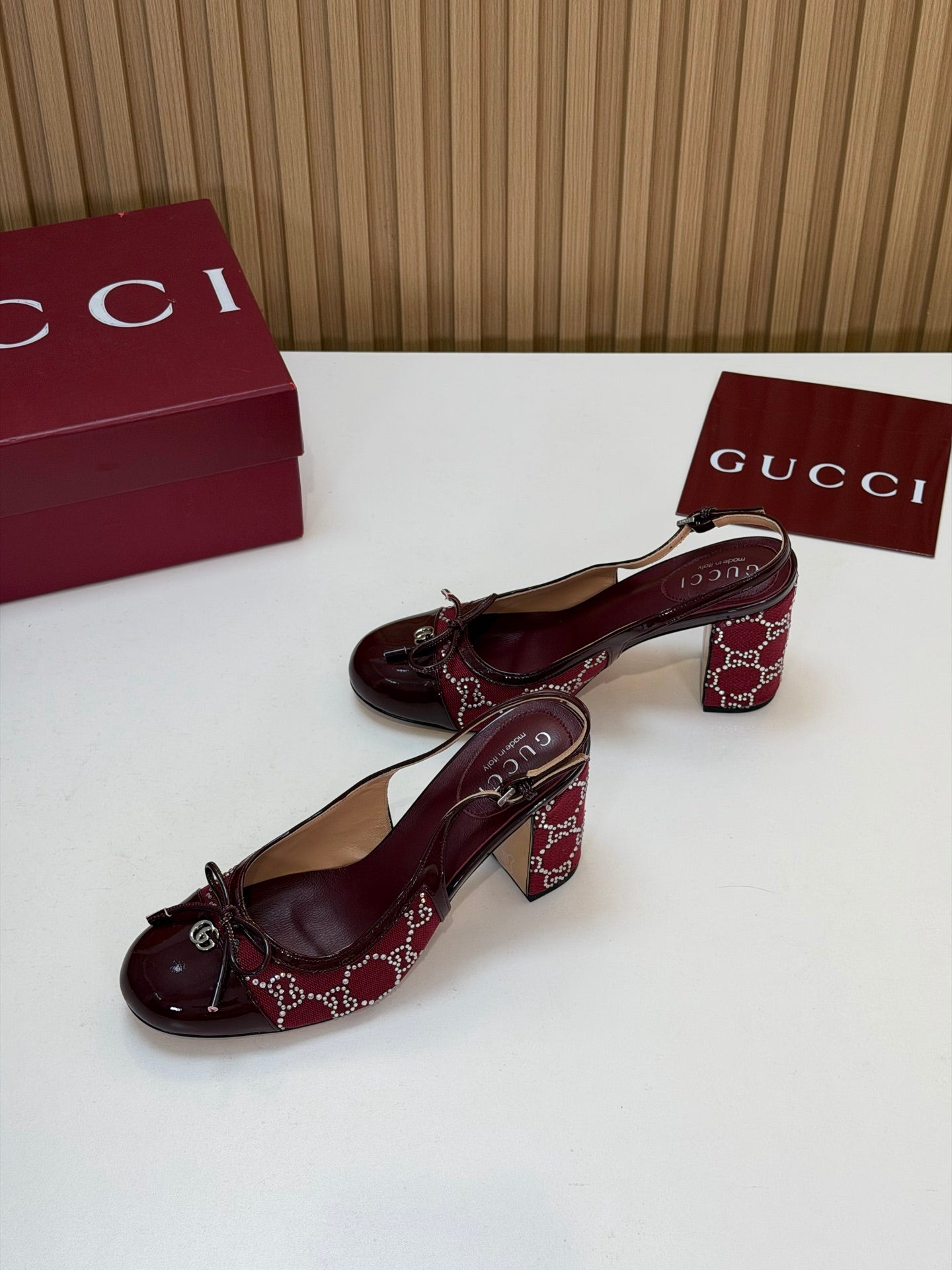 GG 26s Embellished Slingback Pumps Red Denim 997168