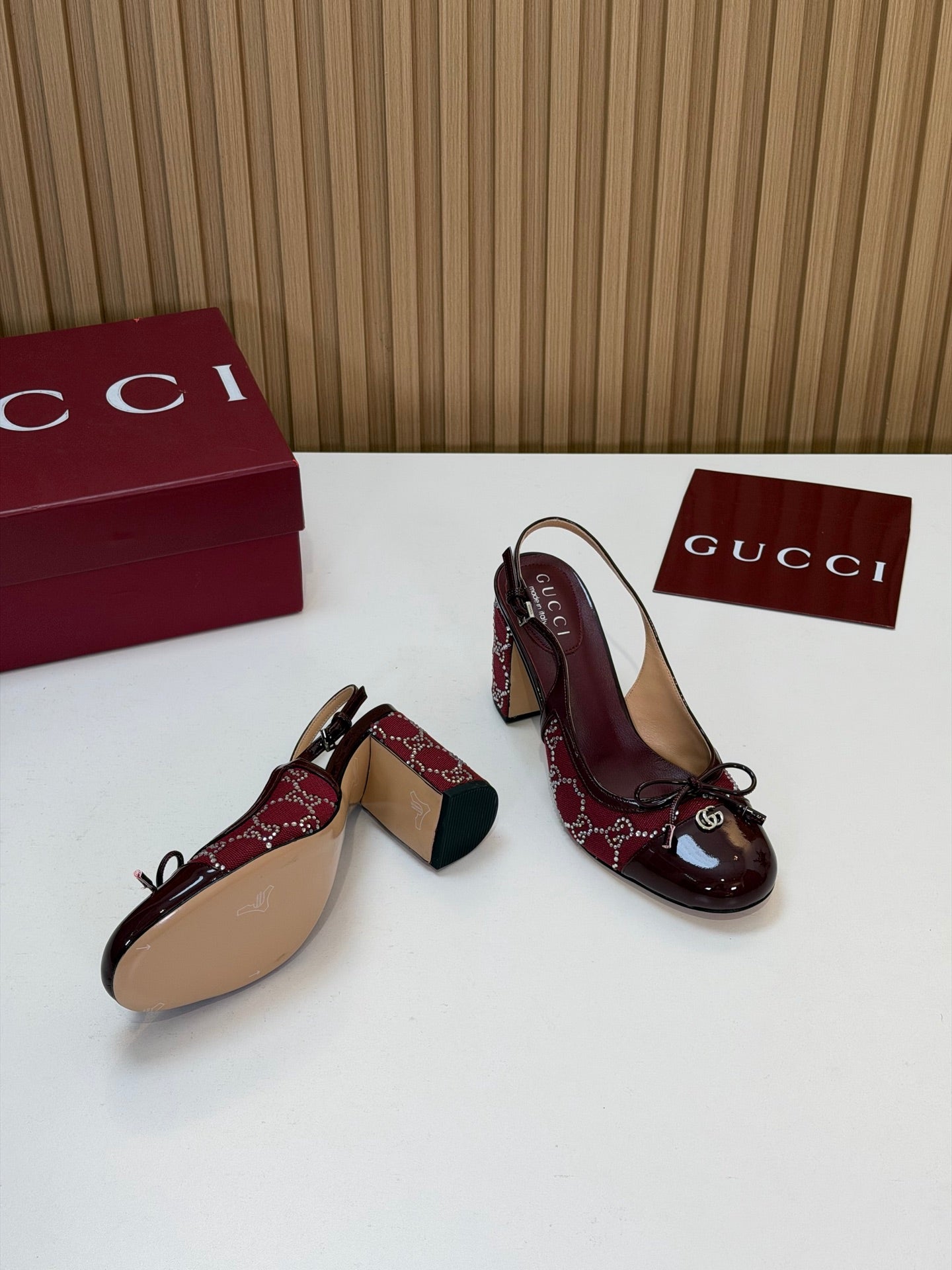 GG 26s Embellished Slingback Pumps Red Denim 997168