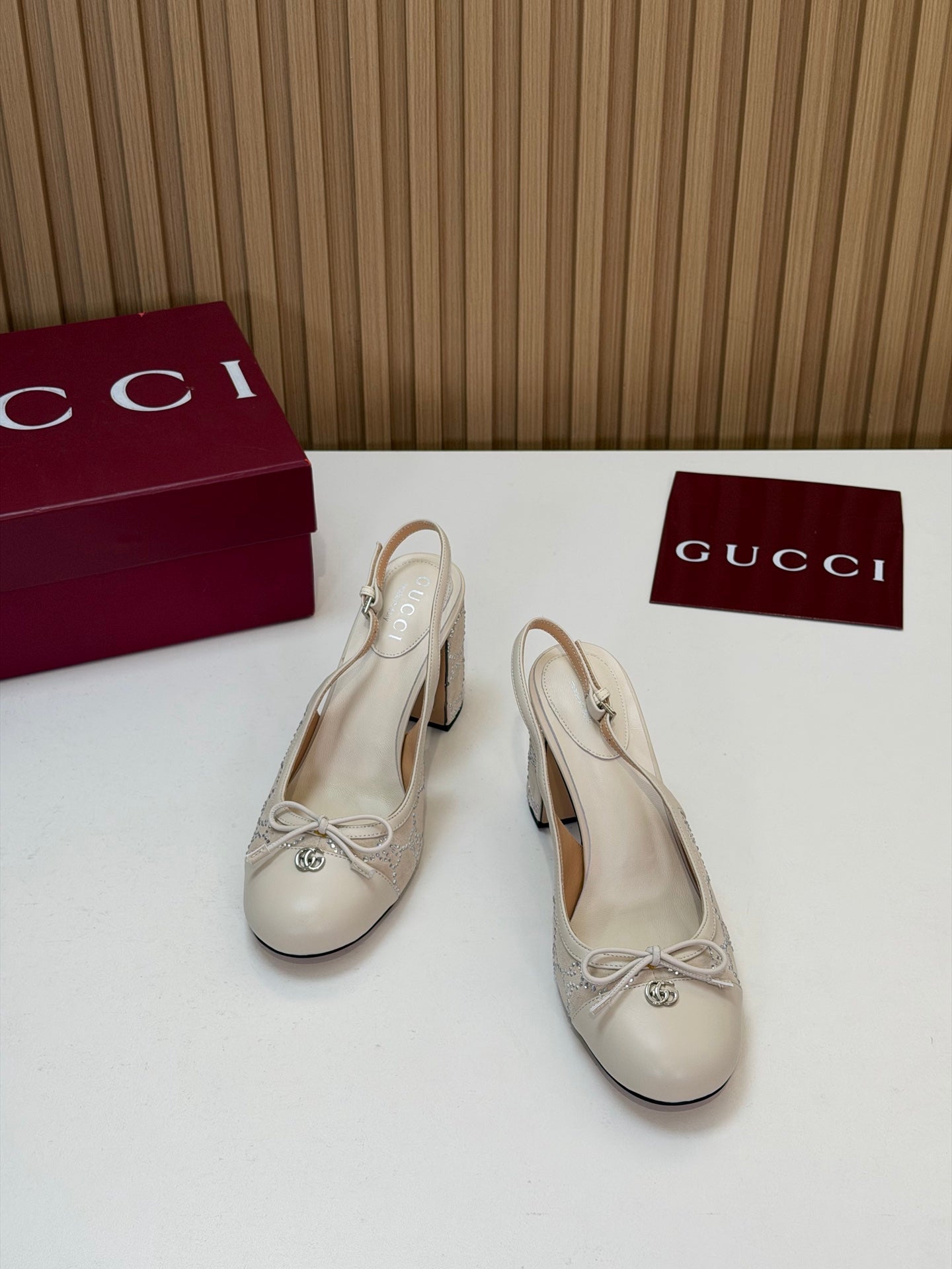 GG 26s Embellished Slingback Pumps Cream Velvet 997165