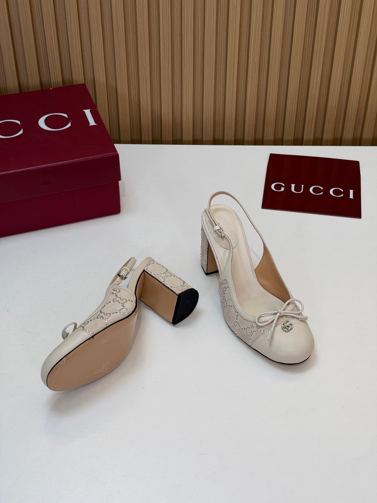 GG 26s Embellished Slingback Pumps Cream Velvet 997165