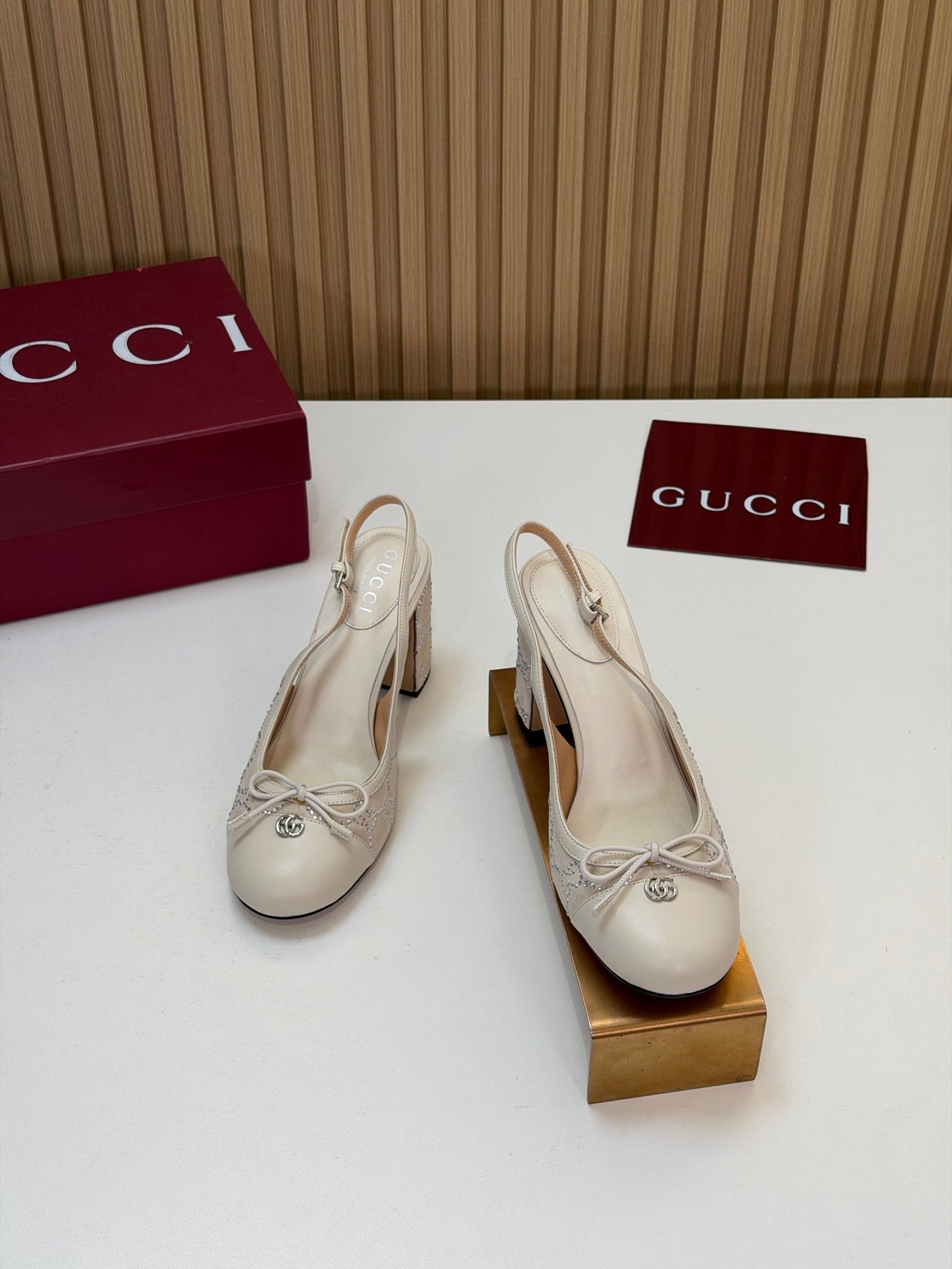 GG 26s Embellished Slingback Pumps Cream Velvet 997165