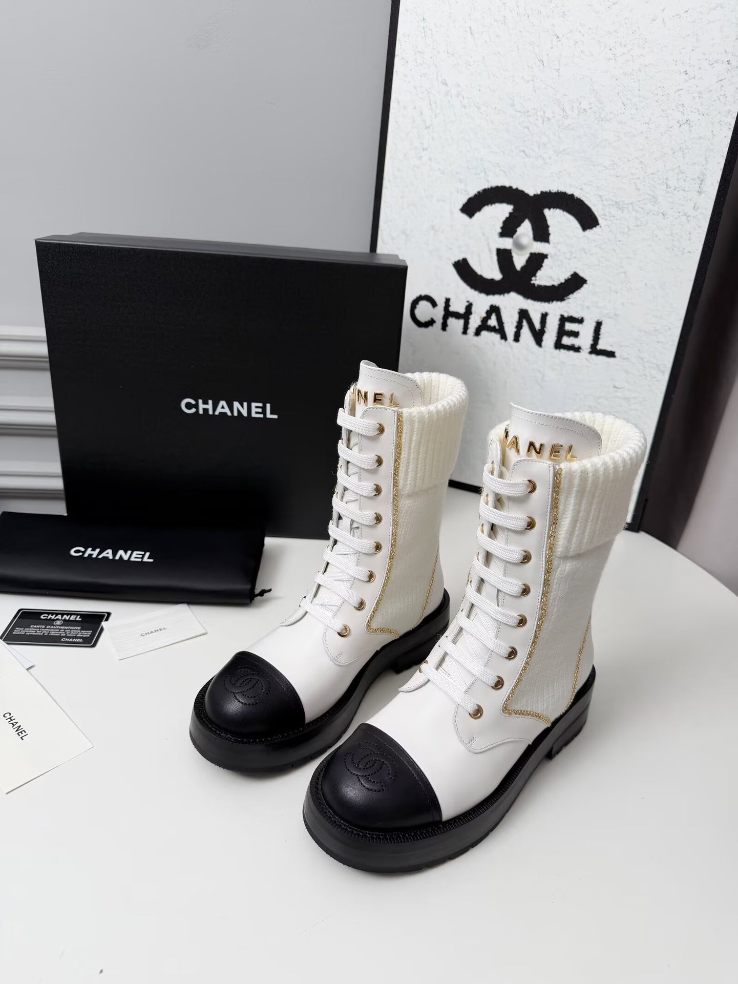 CC 26s Ankle Boot Black White Leather Wool