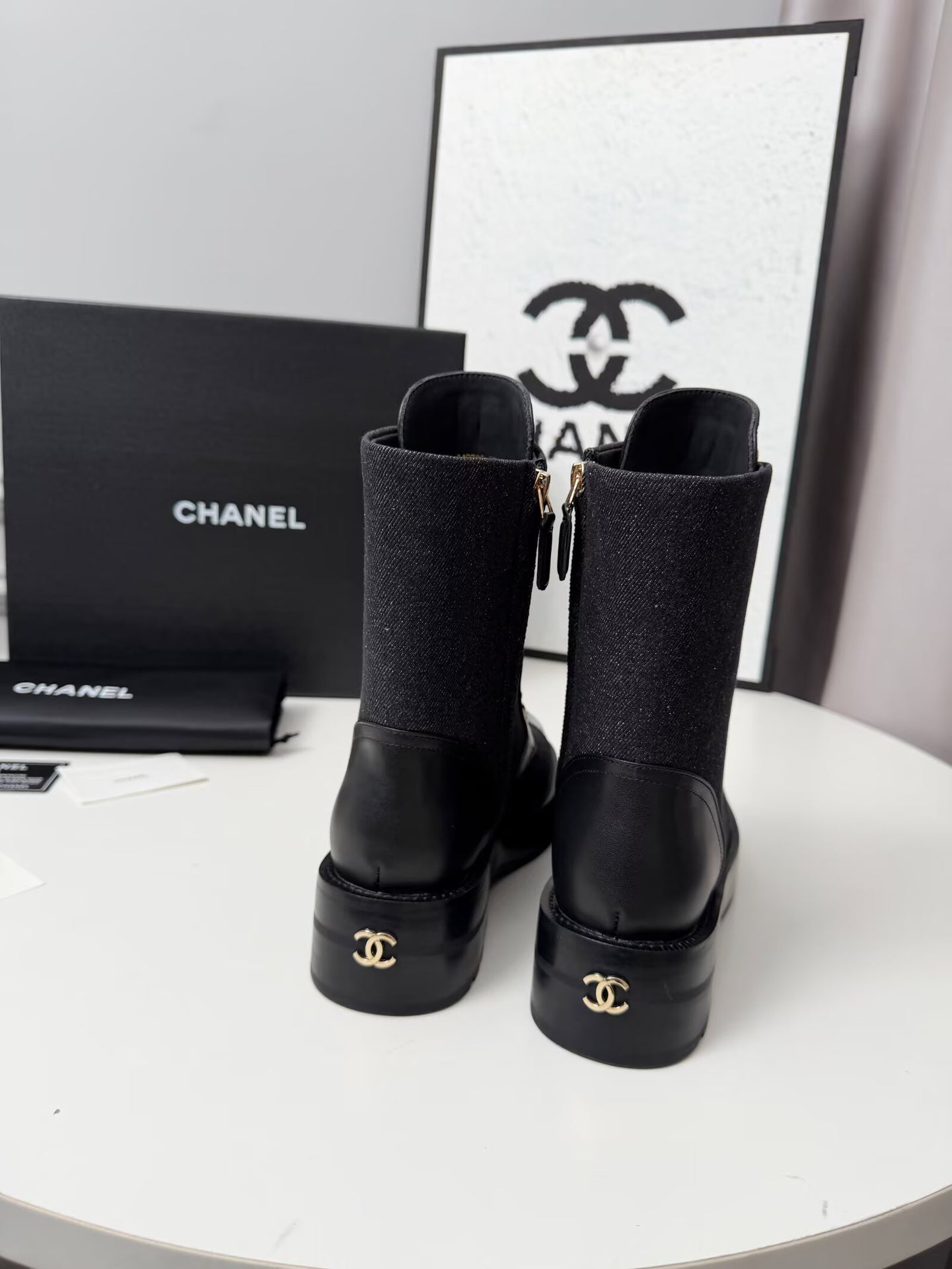 CC 26s Ankle Boot Black Blue Denim Patent Leather