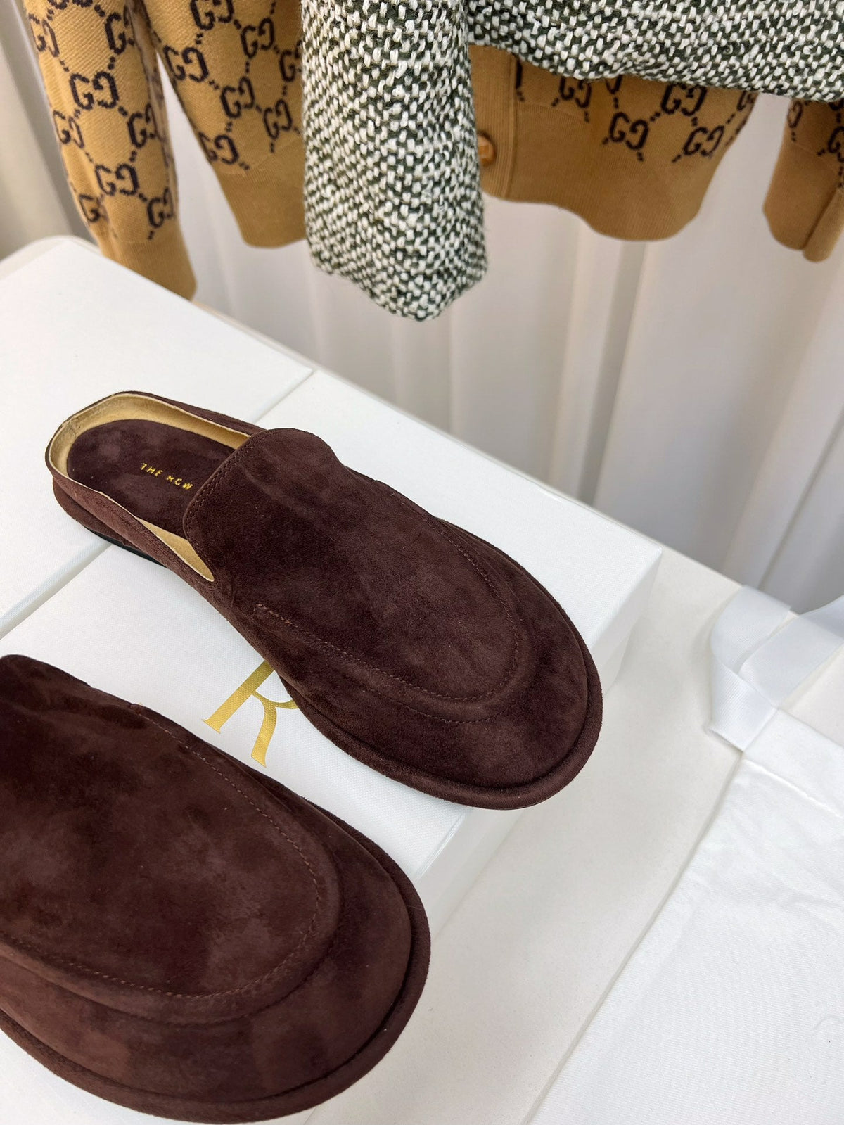 The Row 26s Loafer Mule Flat Dark Brown Suede 146477
