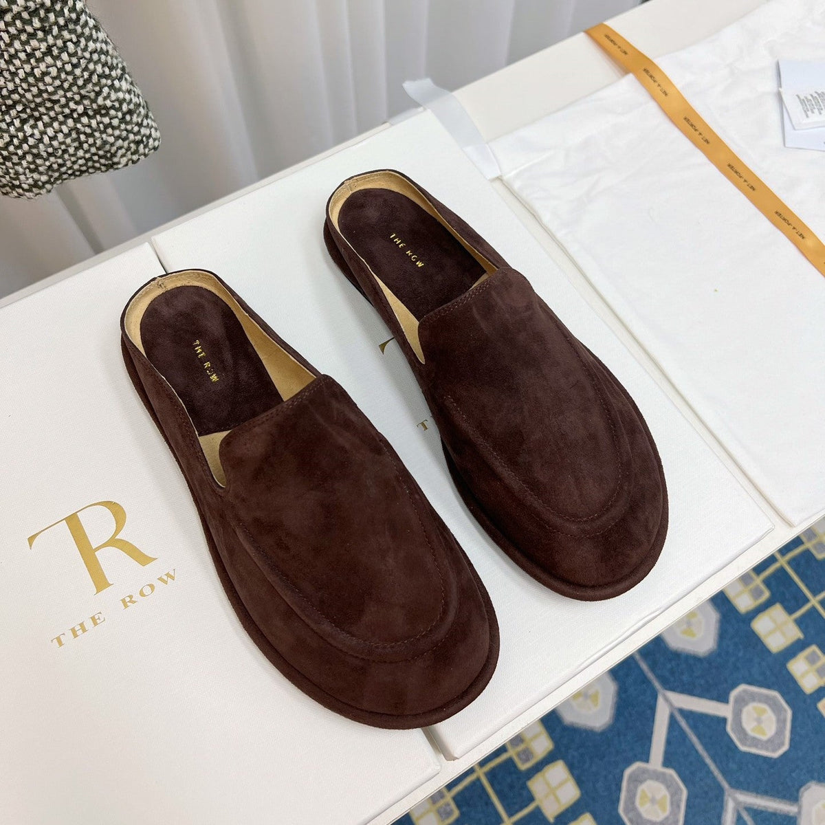 The Row 26s Loafer Mule Flat Dark Brown Suede 146477