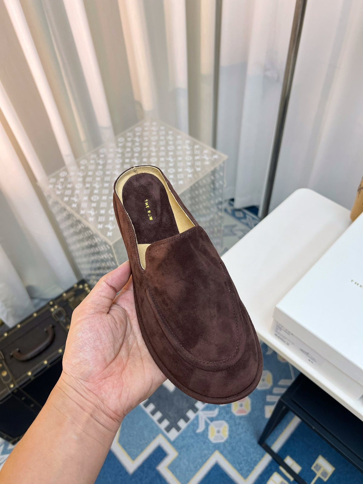 The Row 26s Loafer Mule Flat Dark Brown Suede 146477