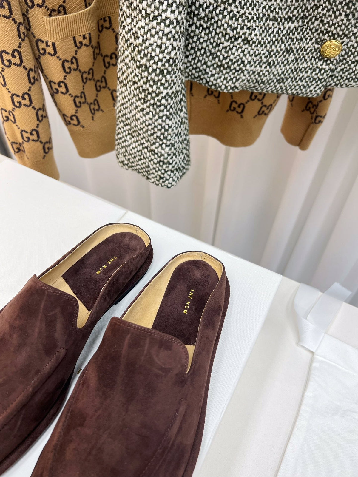 The Row 26s Loafer Mule Flat Dark Brown Suede 146477