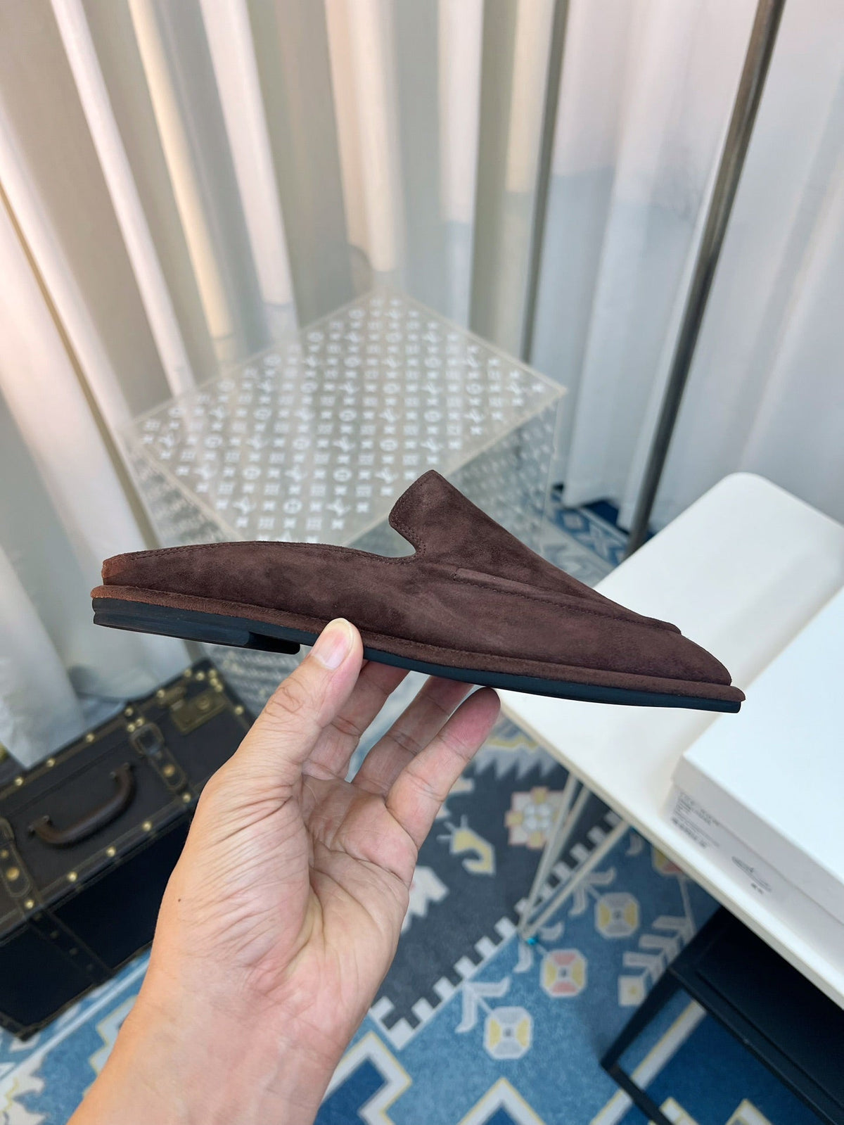 The Row 26s Loafer Mule Flat Dark Brown Suede 146477