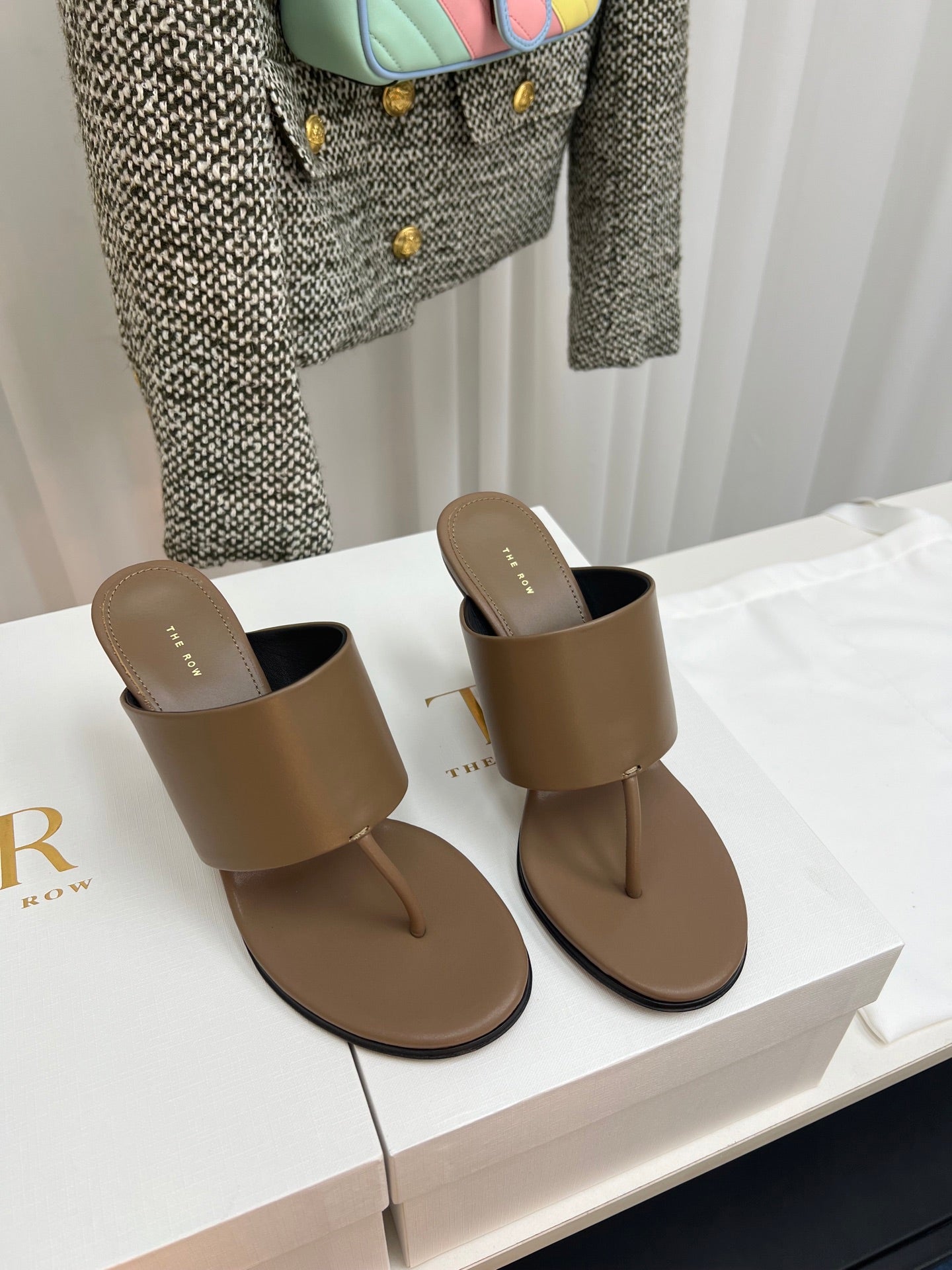 The Row  Heel Sandals 50mm Brown Calfskin 324738