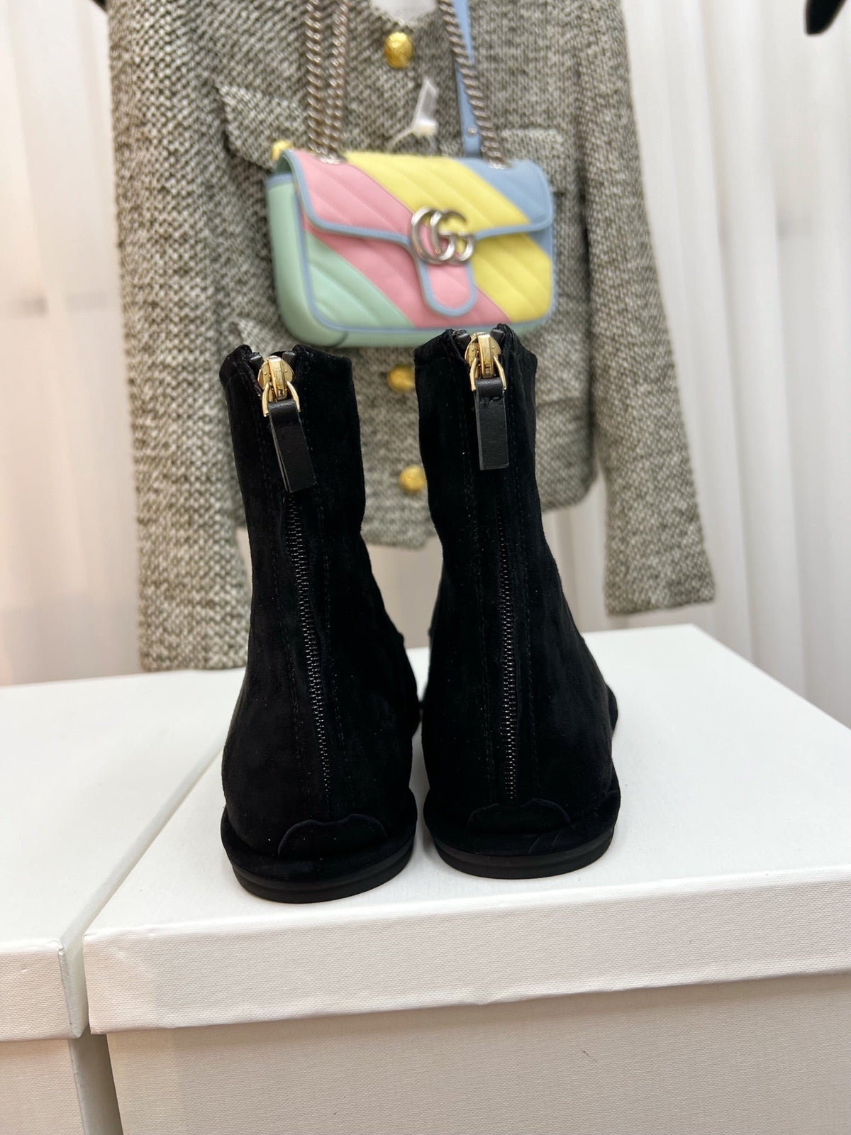 The Row 26s Zipped Boot Flat Black Suede 146489