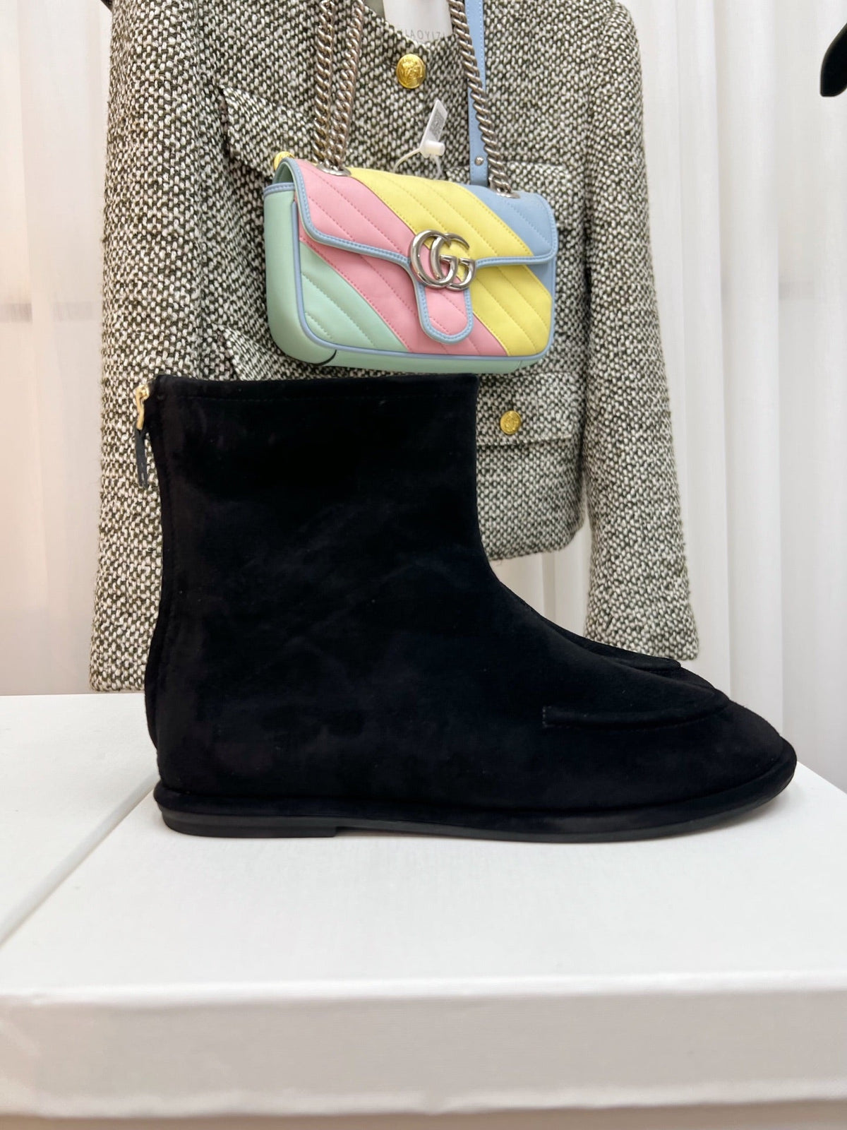 The Row 26s Zipped Boot Flat Black Suede 146489