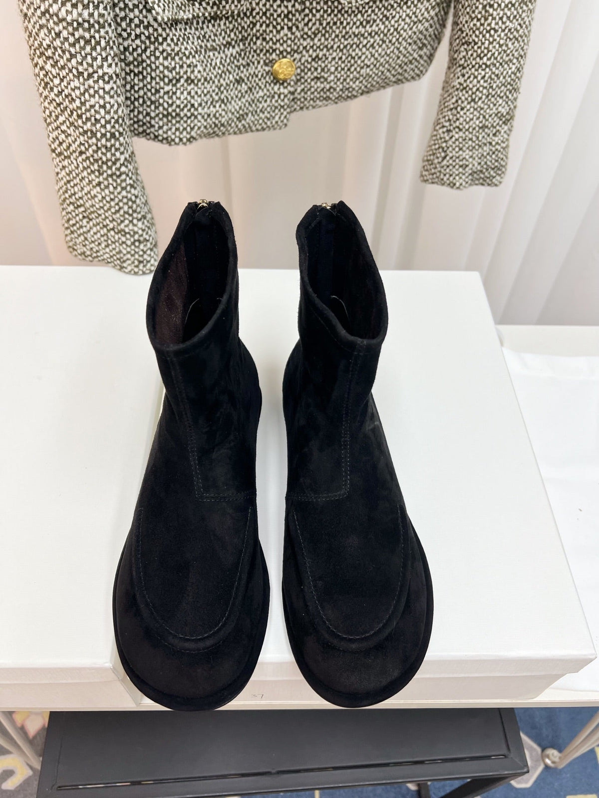 The Row 26s Zipped Boot Flat Black Suede 146489