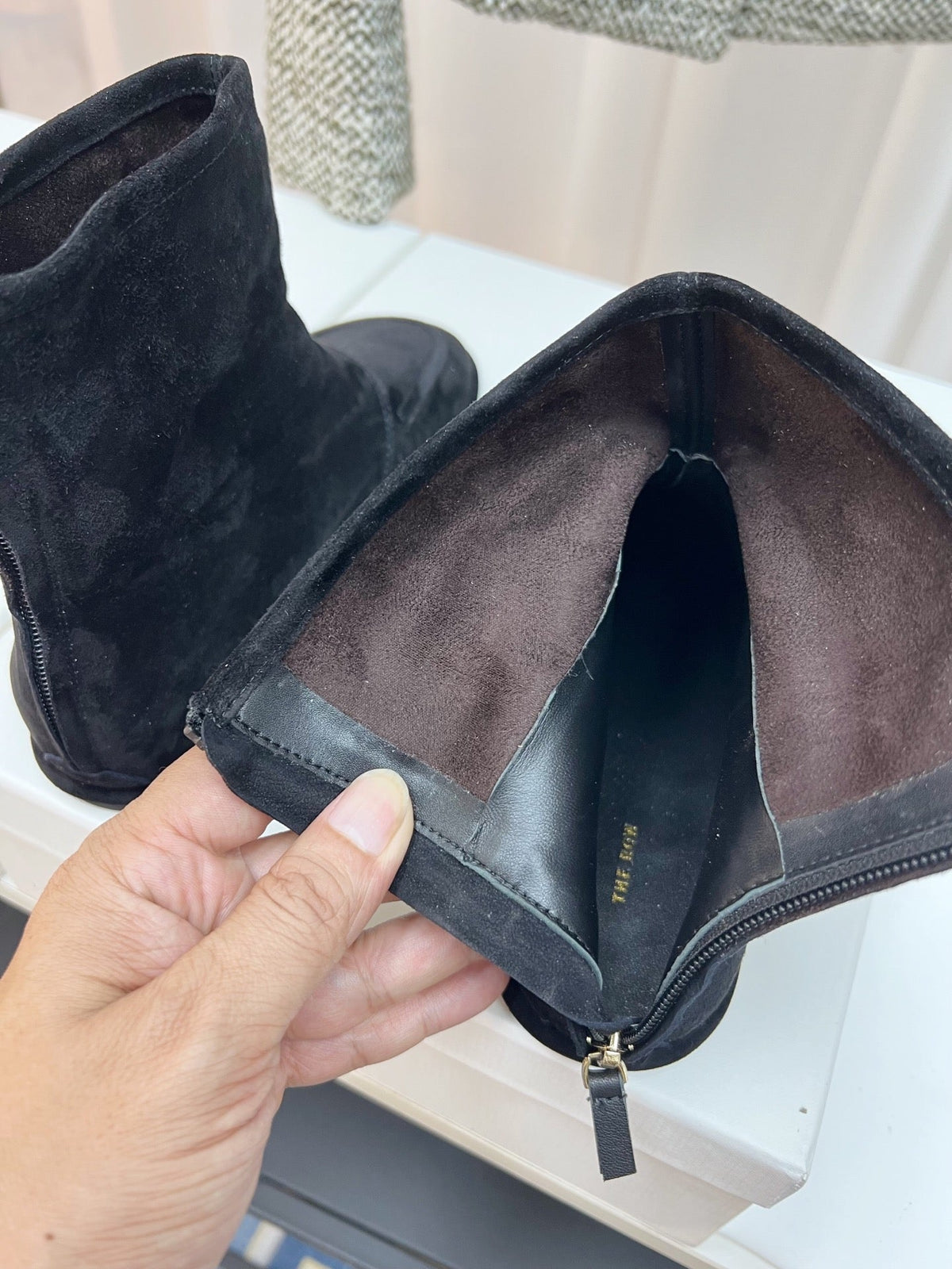The Row 26s Zipped Boot Flat Black Suede 146489