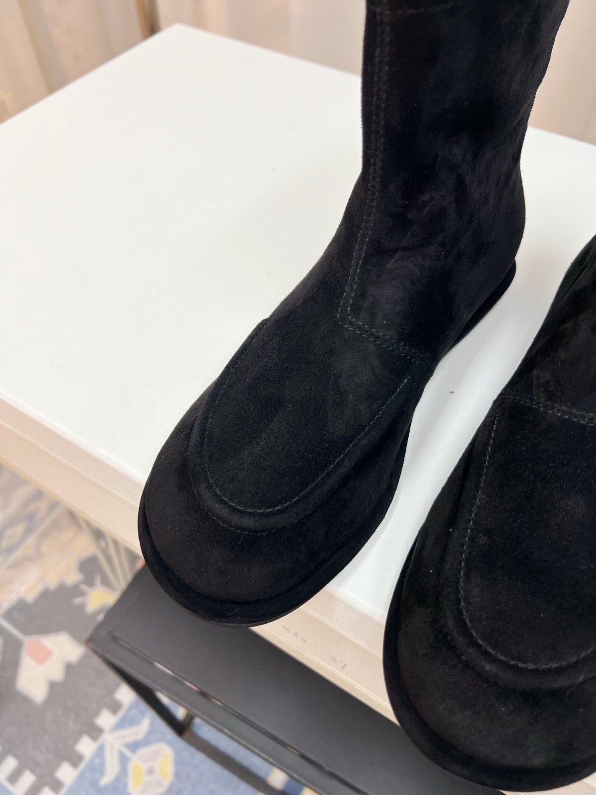 The Row 26s Zipped Boot Flat Black Suede 146489