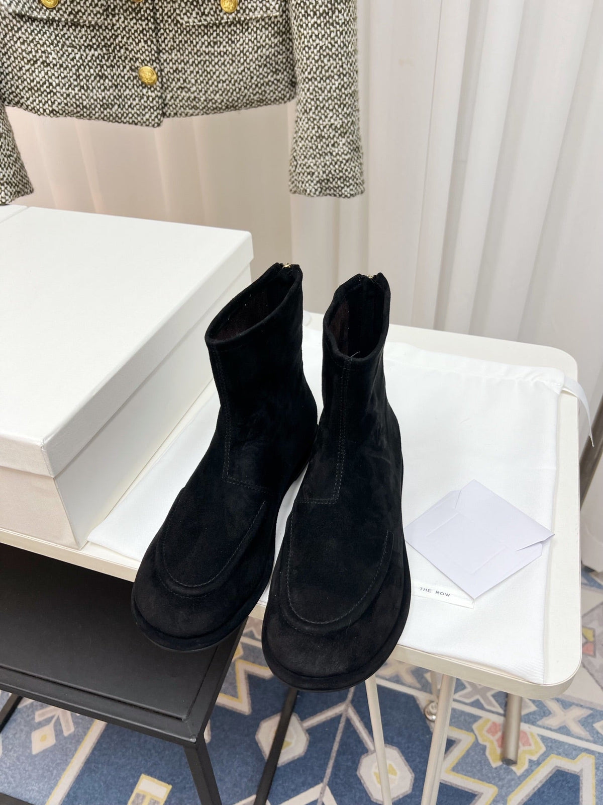 The Row 26s Zipped Boot Flat Black Suede 146489