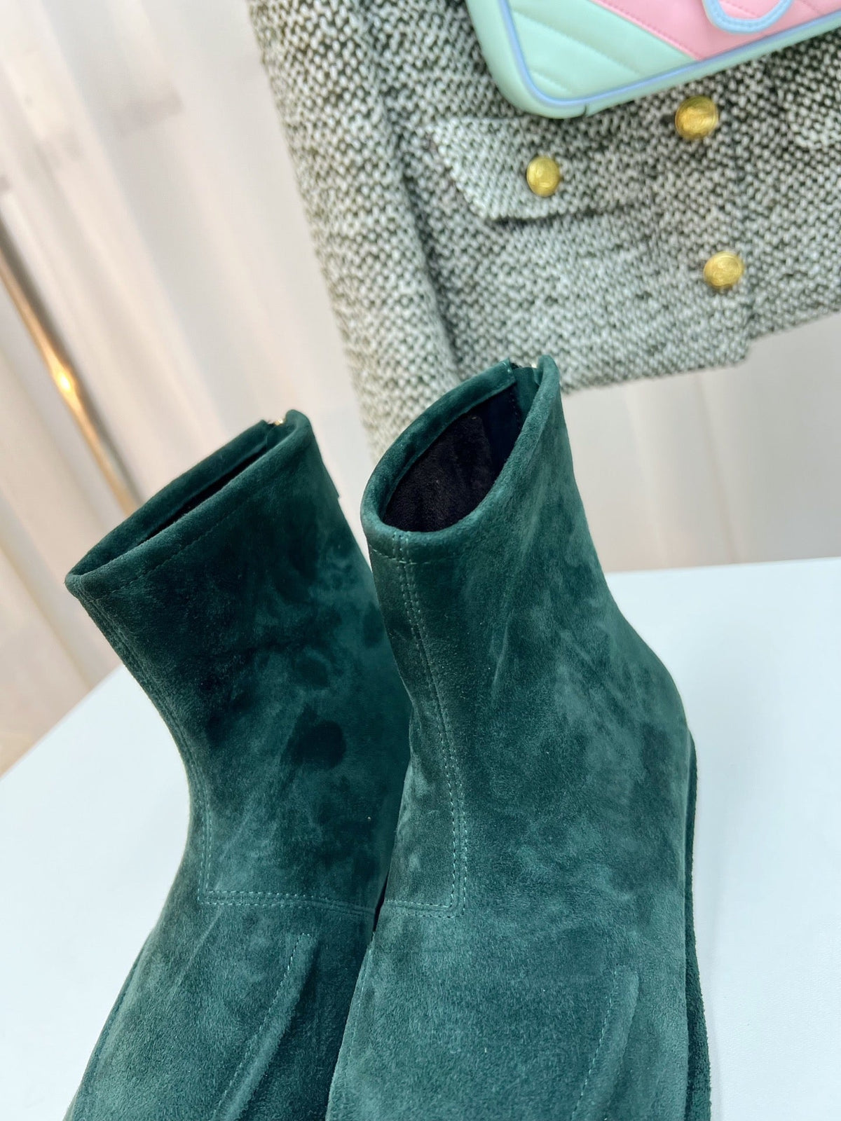 The Row 26s Zipped Boot Flat Emerald Green Suede 146490