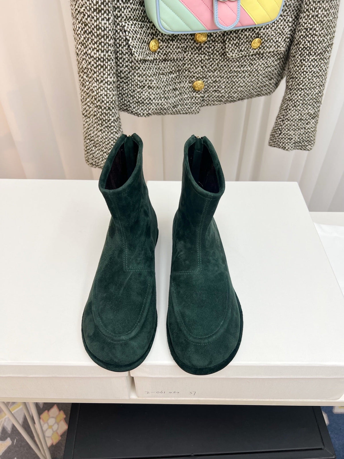 The Row 26s Zipped Boot Flat Emerald Green Suede 146490