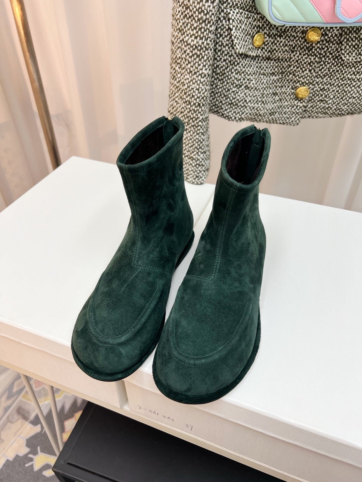 The Row 26s Zipped Boot Flat Emerald Green Suede 146490