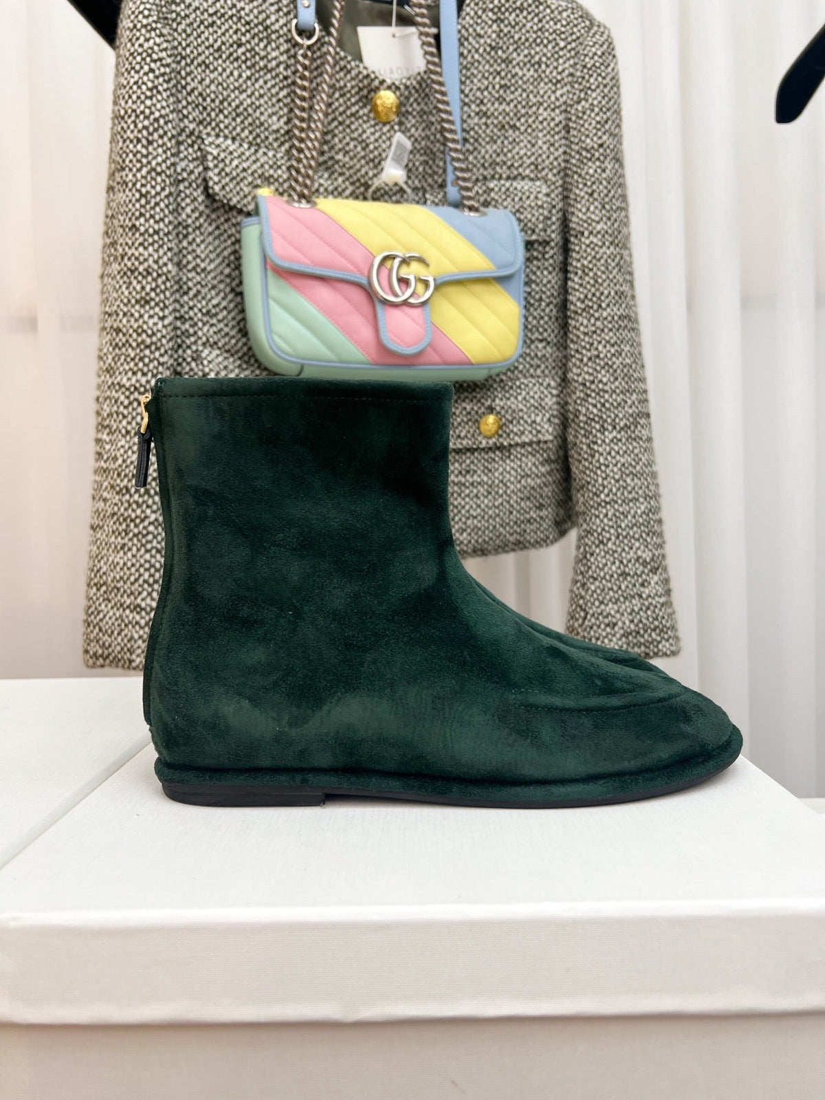 The Row 26s Zipped Boot Flat Emerald Green Suede 146490