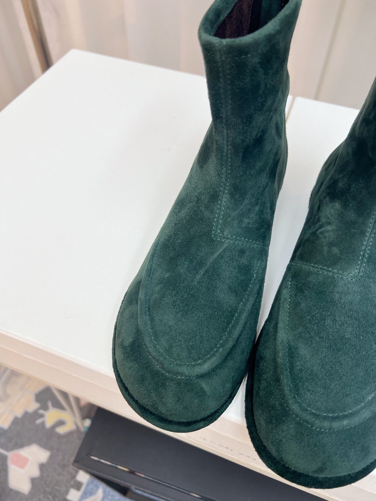 The Row 26s Zipped Boot Flat Emerald Green Suede 146490