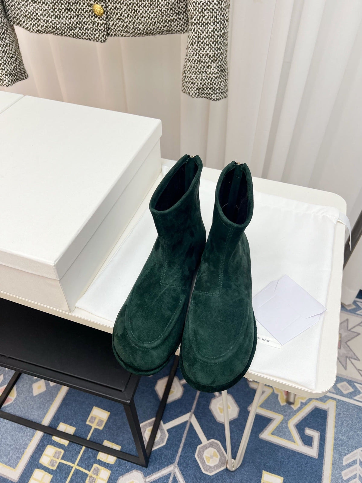The Row 26s Zipped Boot Flat Emerald Green Suede 146490