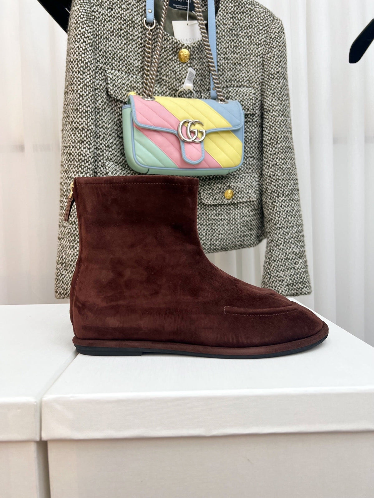The Row 26s Zipped Boot Flat Dark Brown Suede 146488