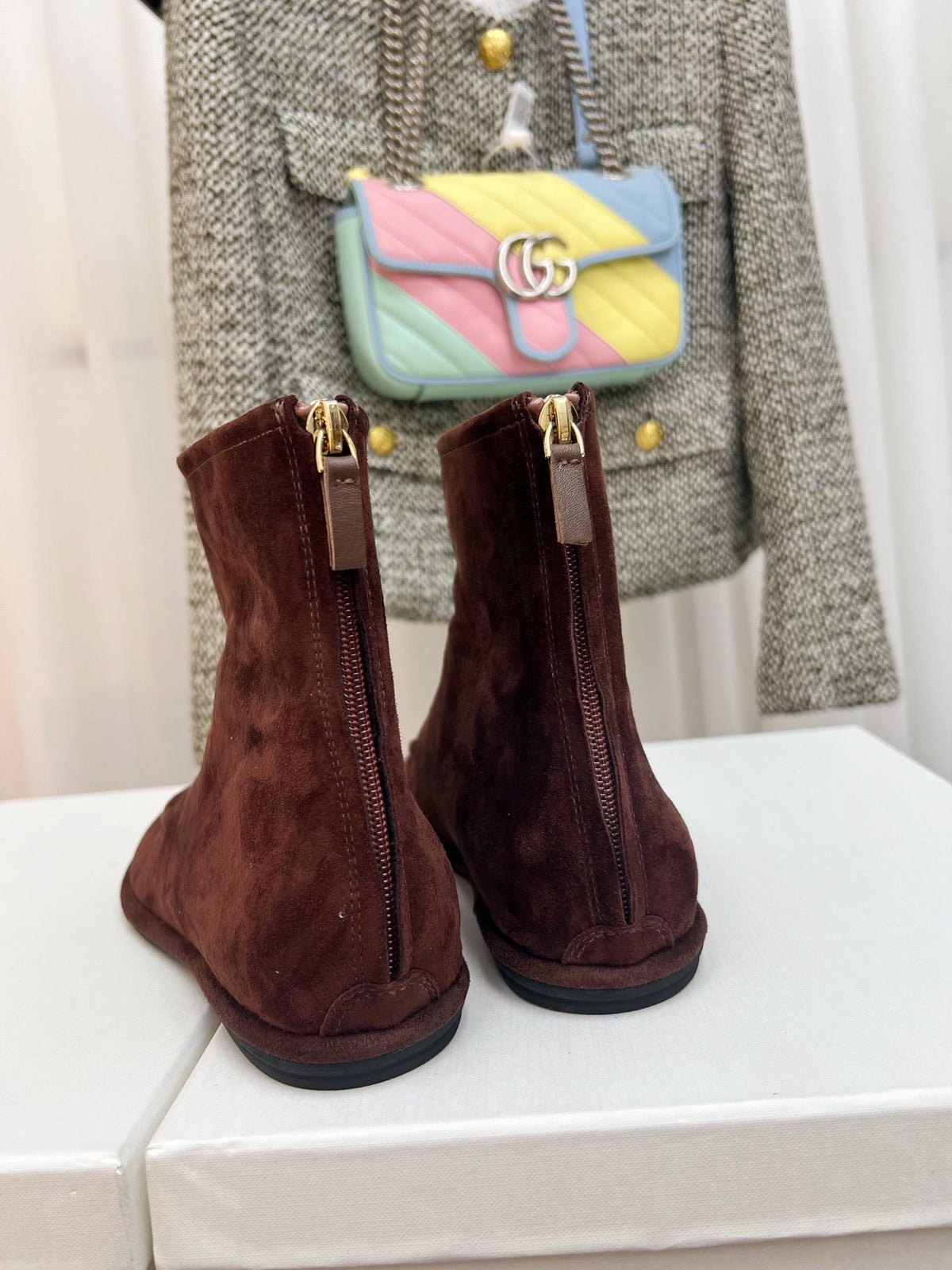 The Row 26s Zipped Boot Flat Dark Brown Suede 146488