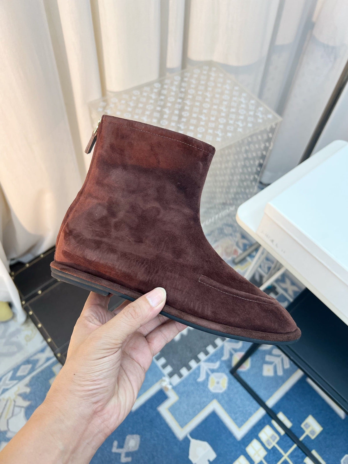 The Row 26s Zipped Boot Flat Dark Brown Suede 146488