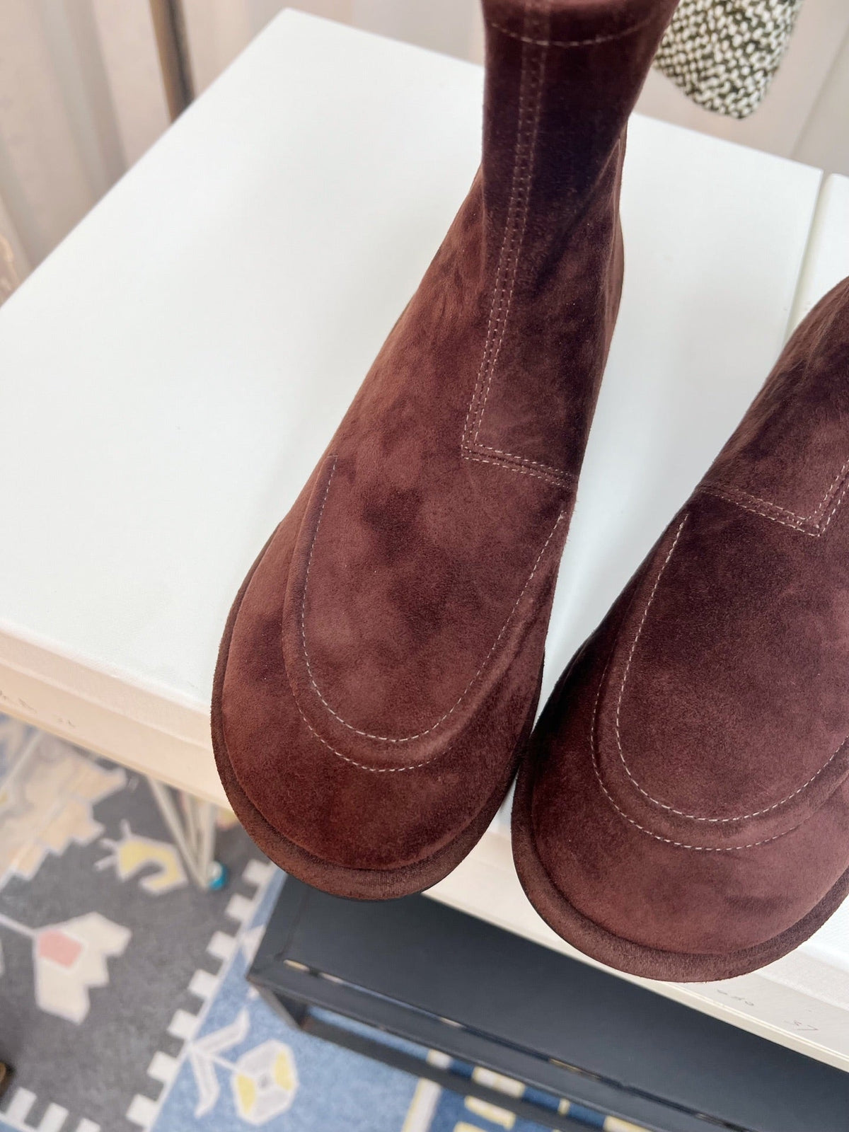 The Row 26s Zipped Boot Flat Dark Brown Suede 146488