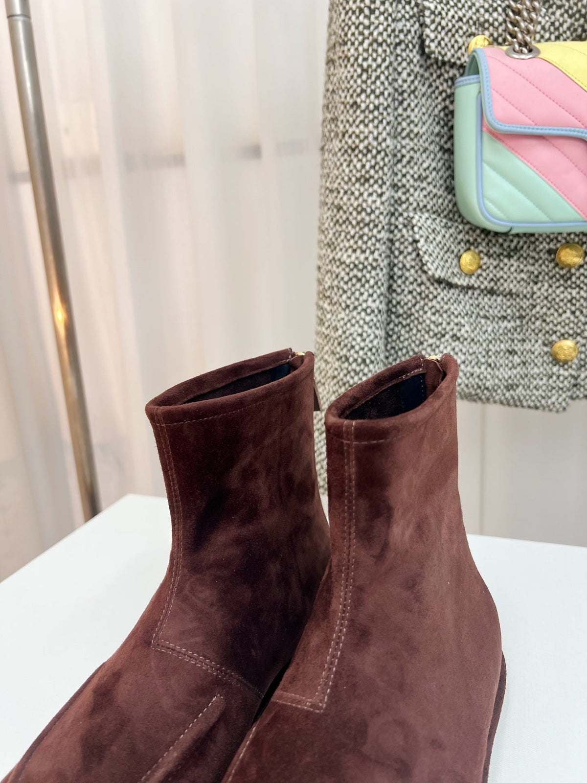 The Row 26s Zipped Boot Flat Dark Brown Suede 146488