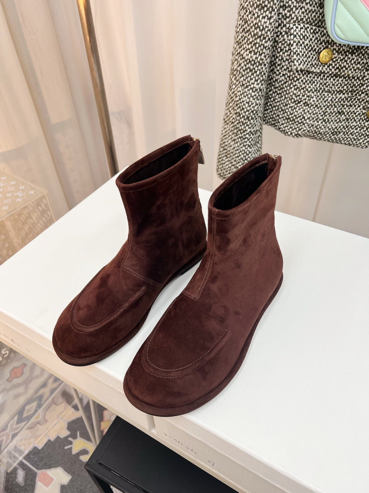 The Row 26s Zipped Boot Flat Dark Brown Suede 146488