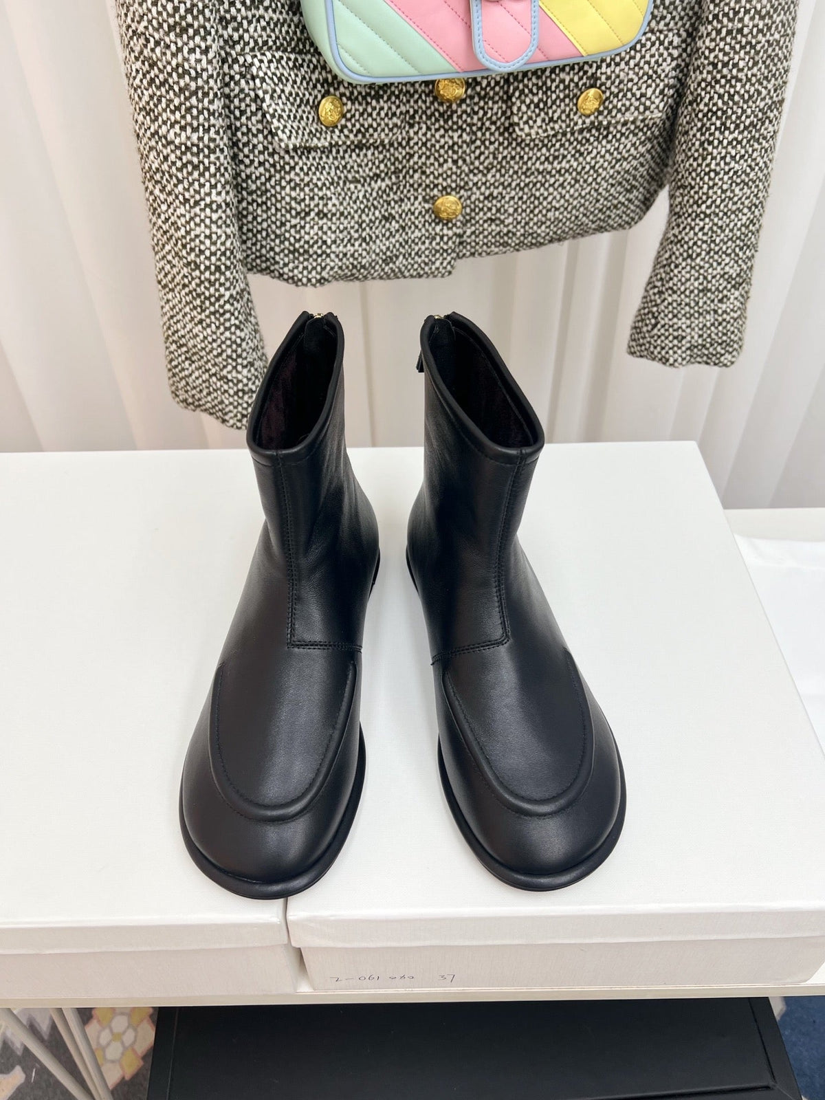 The Row 26s Zipped Boot Flat Black Leather 146487