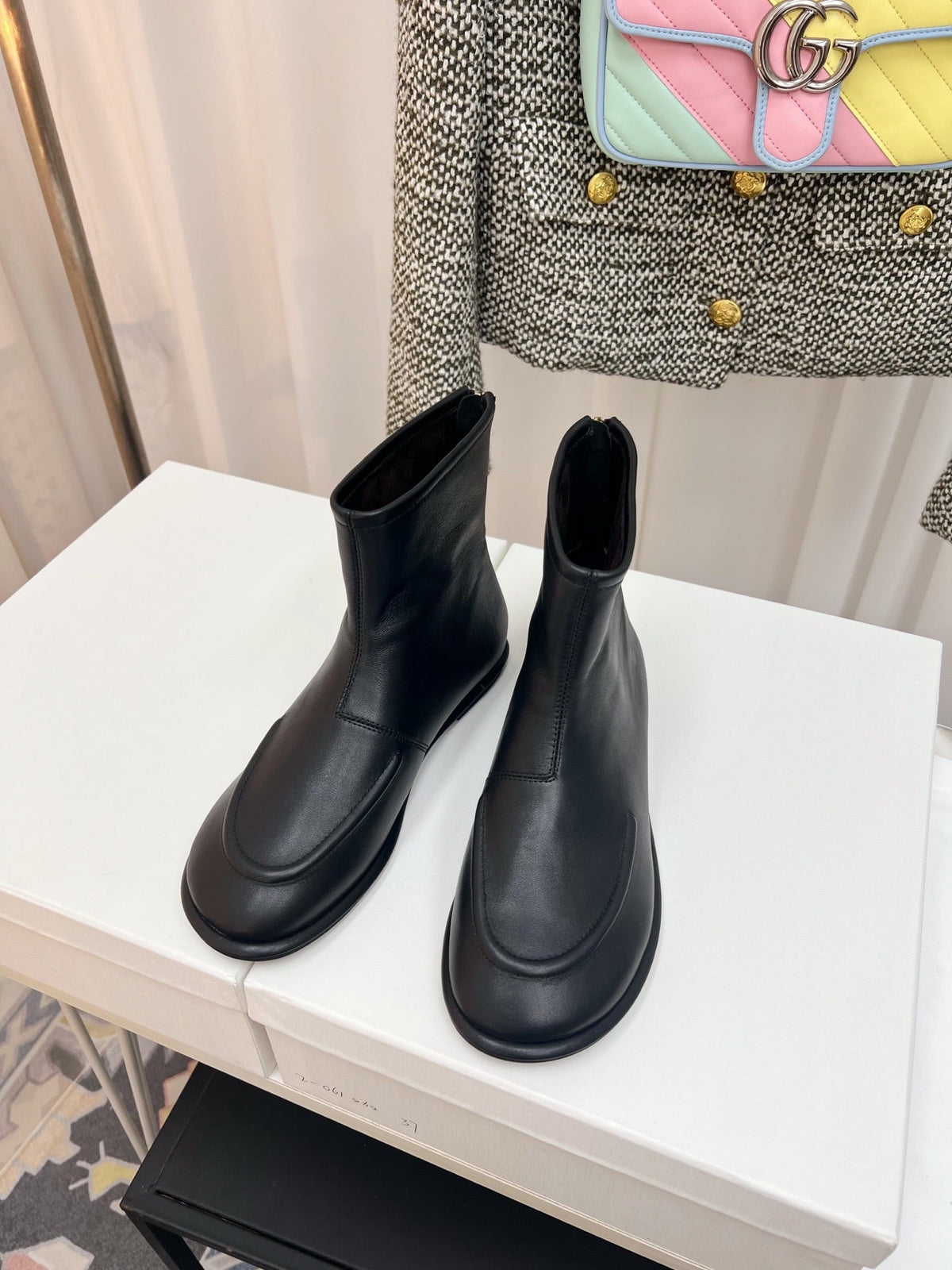 The Row 26s Zipped Boot Flat Black Leather 146487