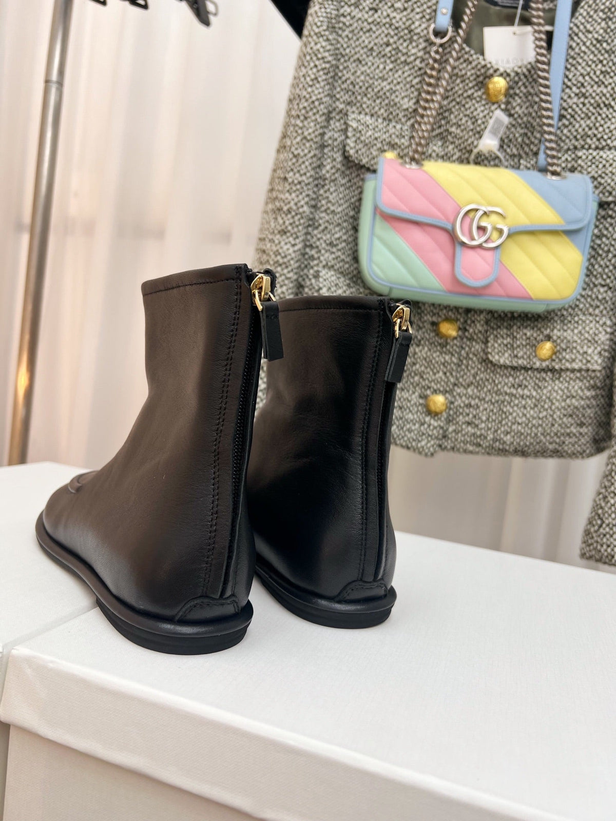 The Row 26s Zipped Boot Flat Black Leather 146487