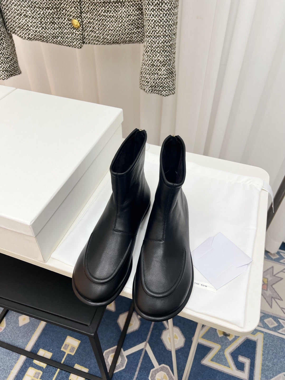 The Row 26s Zipped Boot Flat Black Leather 146487